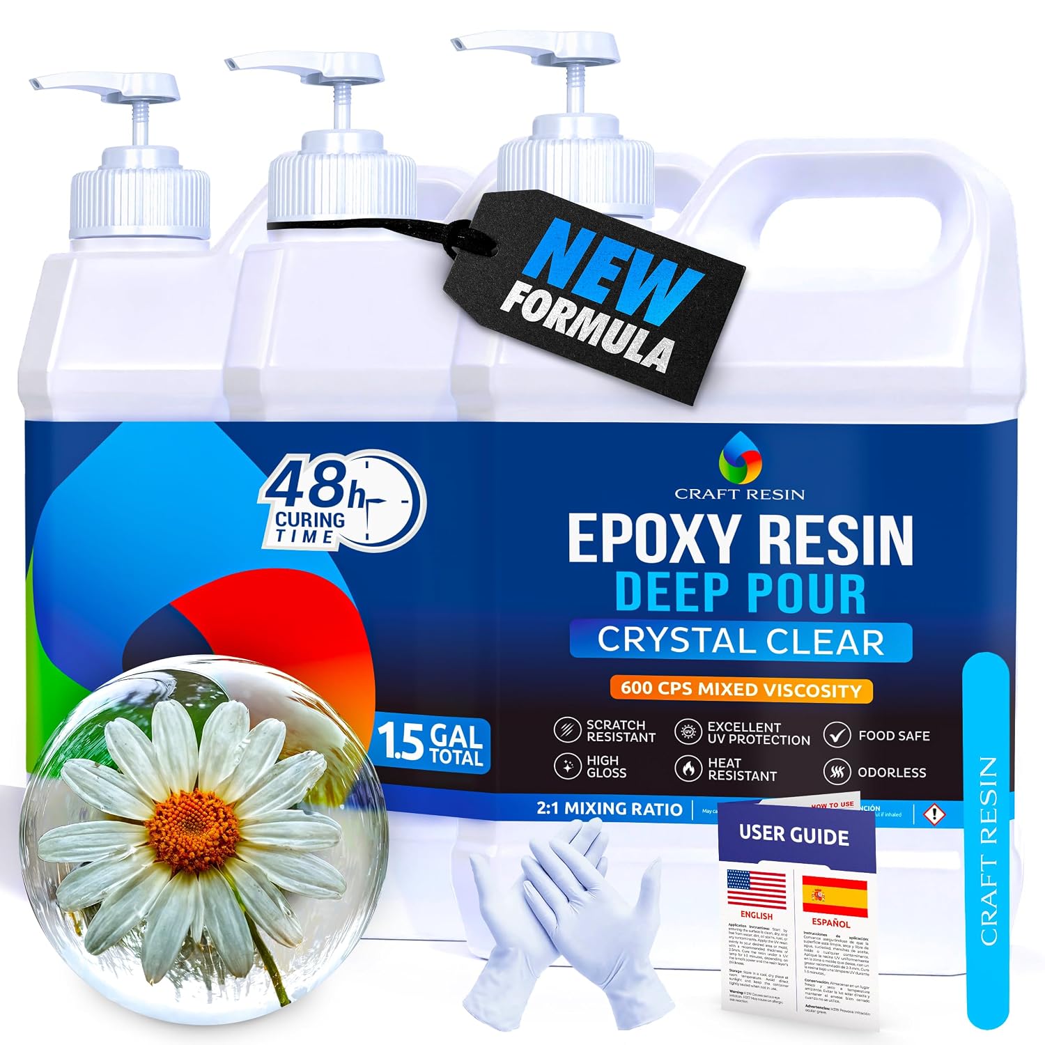 Craft Resin Deep Pour Epoxy Resin Kit, 2” Pours, Crystal Clear, 1.5 Gallon