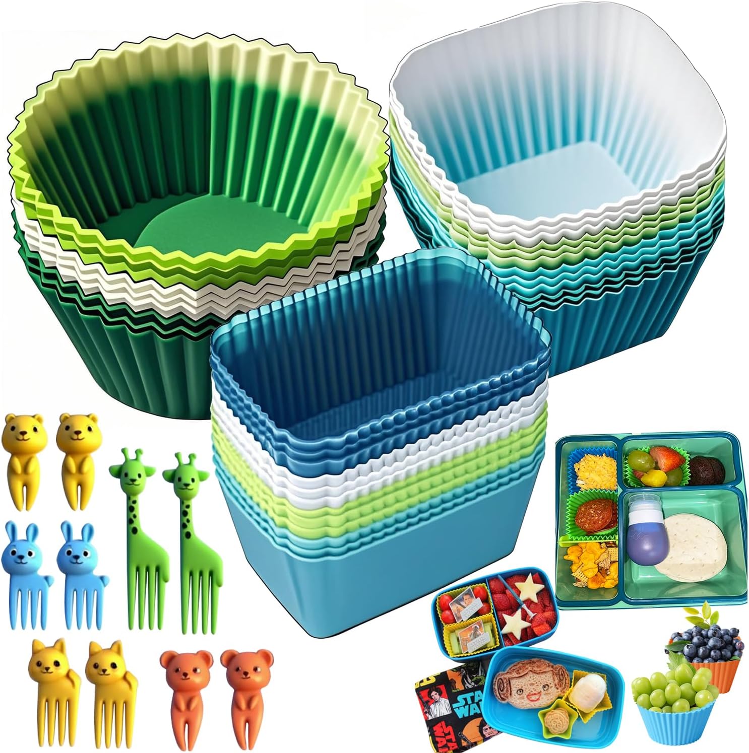 Reusable Baking Cups Silicone Cupcake Liners 34 Pack Muffin Liners Nostick Cake Molds Bento Lunch Box Dividers