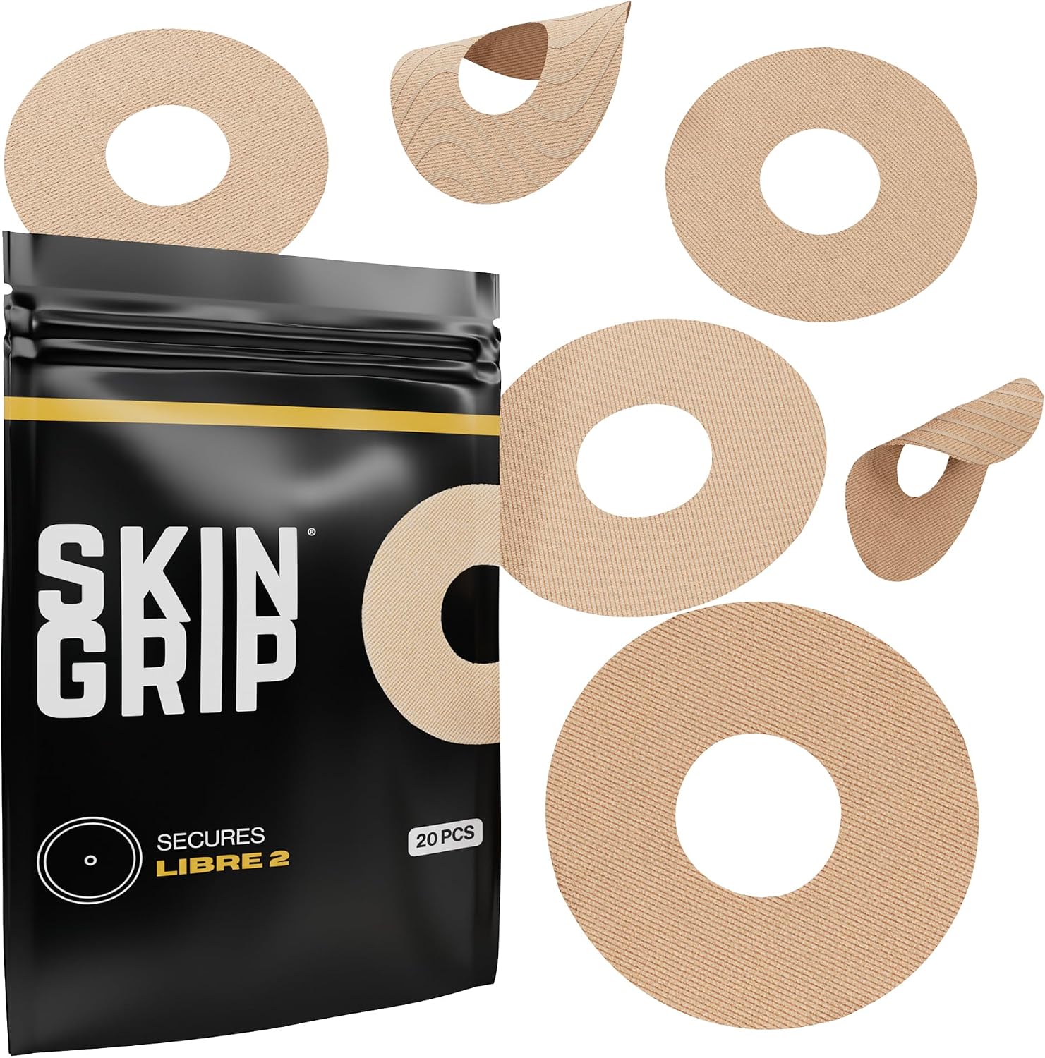Skin Grip Freestyle Libre 2 & Lingo Sensors Cover – Compatible with Infusion Sets, Waterproof Adhesive Tape, Covers w/Cutout (Not for Libre3), Lasts 10-15 Days, CGM Sensor Patches, Tan