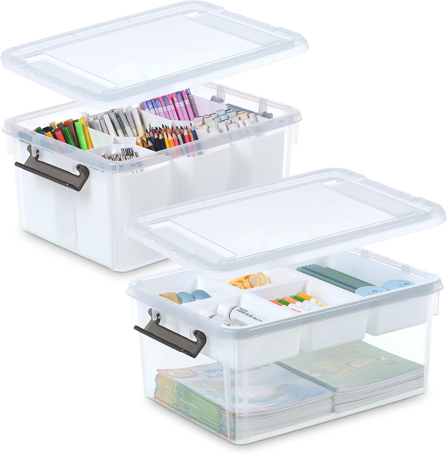 Citylife 17 QT Plastic Storage Box with Removable Tray and 6 Detachable Tall Inserts Craft Organizers and Storage Clear Storage Container for Organizing Crayon, Craft, Sewing, Playdoh