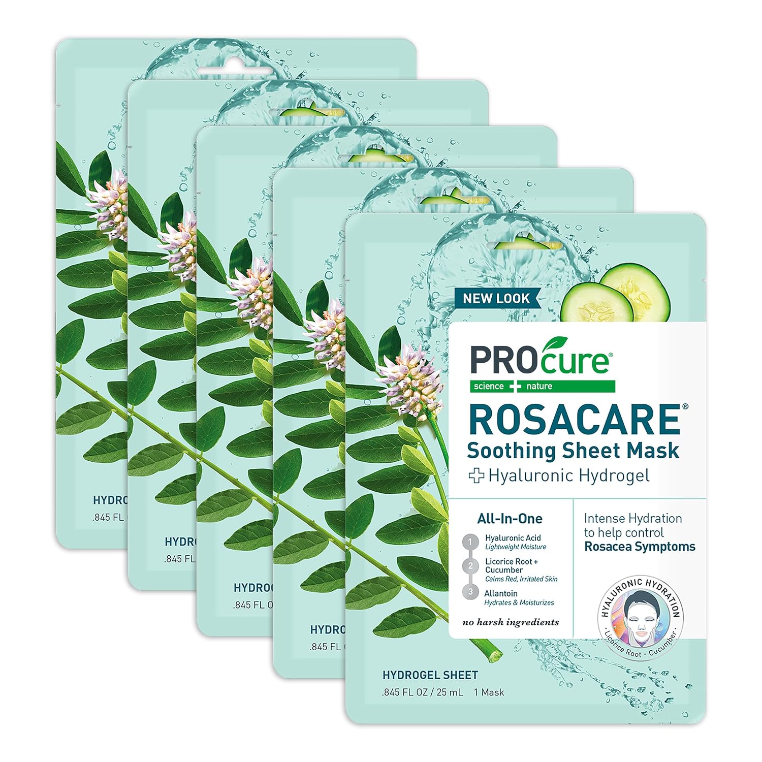 PROcure Rosacare Soothing Sheet Face Mask with Hyaluronic Hydrogel for Rosacea Symptoms, 5 Masks