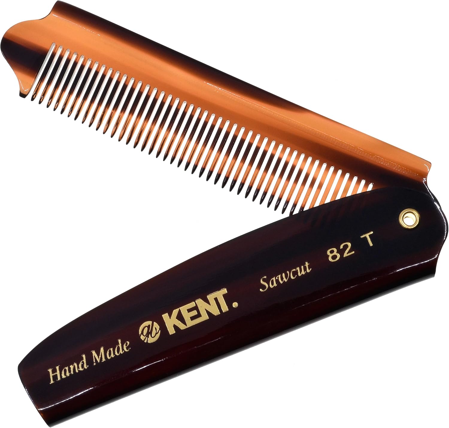 Kent 82T 4" Handmade Folding Pocket Comb for Men, Fine Tooth Hair Comb Straightener for Everyday Grooming Styling Hair, Beard or Mustache, Use Dry or with Balms, Saw Cut Hand Polished, Made in England