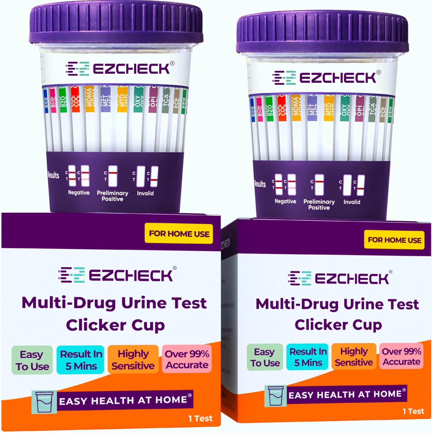 [2 Test Cups] 14-Panel EZCHECK® Multi-Drug Urine Test Cup – at-Home Instant Testing for 14 Substances - Fast Result in 5 mins - FSA/HSA Eligible