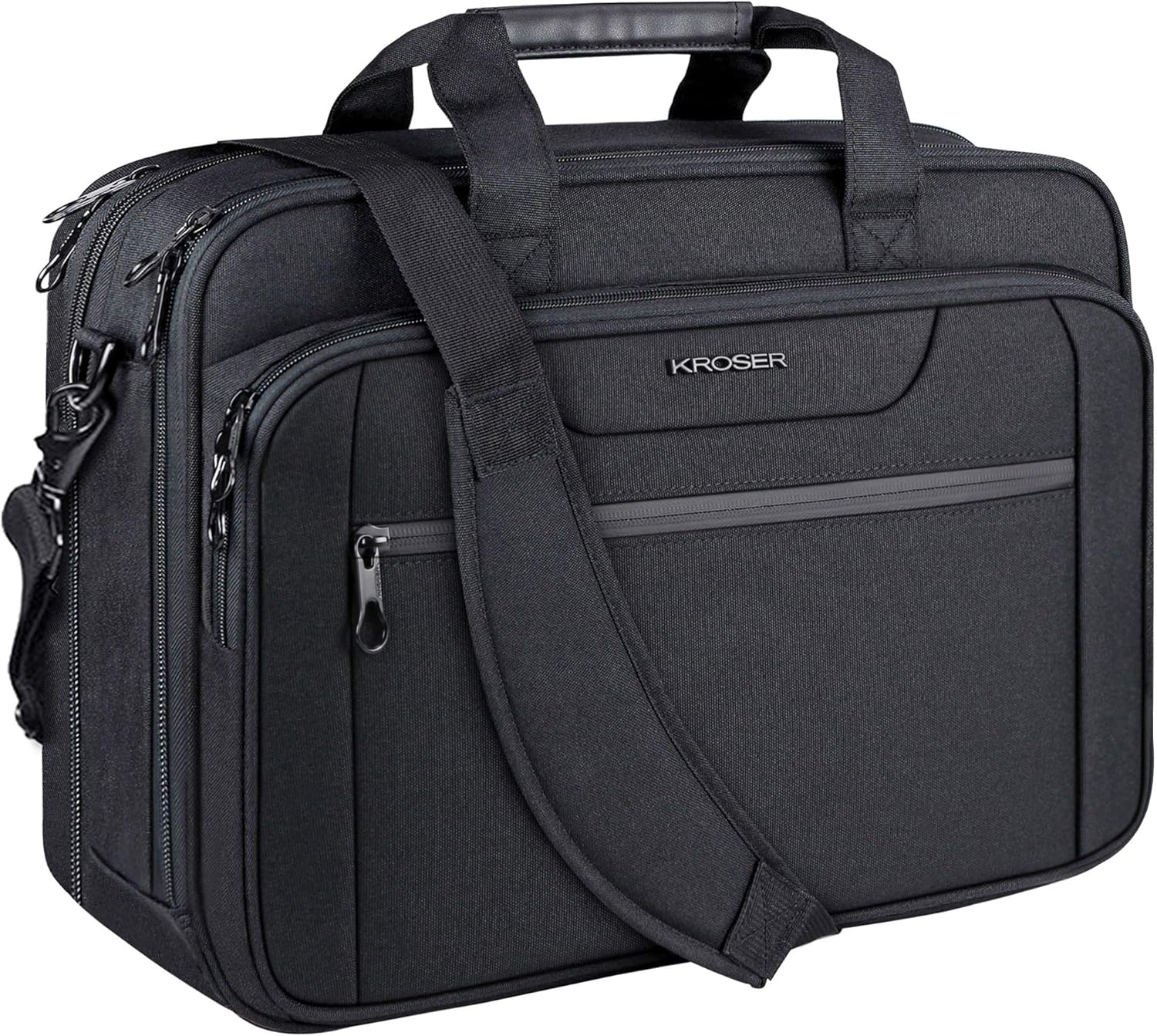 KROSER Laptop Bag Expandable Laptop Briefcase Fits Up to 17.3 Inch Laptop Water-Repellent Shoulder Messenger Bag Computer Bag for Travel/Business/School/Men/Women-Black