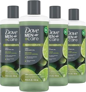 DOVE MEN + CARE Body 4 Count Wash Lime + Avocado Oil to Rebuild Skin in the Shower with Plant-Based Cleansers and Moisturizers 18 oz