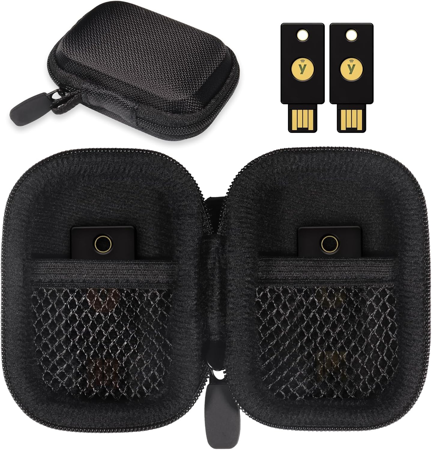 CaseSack Security Key Case compatible with Yubico YubiKey 5Ci NFC, 5Ci, NFC, 5 Nano, 5 NFC and Yubico 5C NFC, OnlyKey FIDO2, FIDO, U2F, Thetis, dual mesh pocket for more security keys