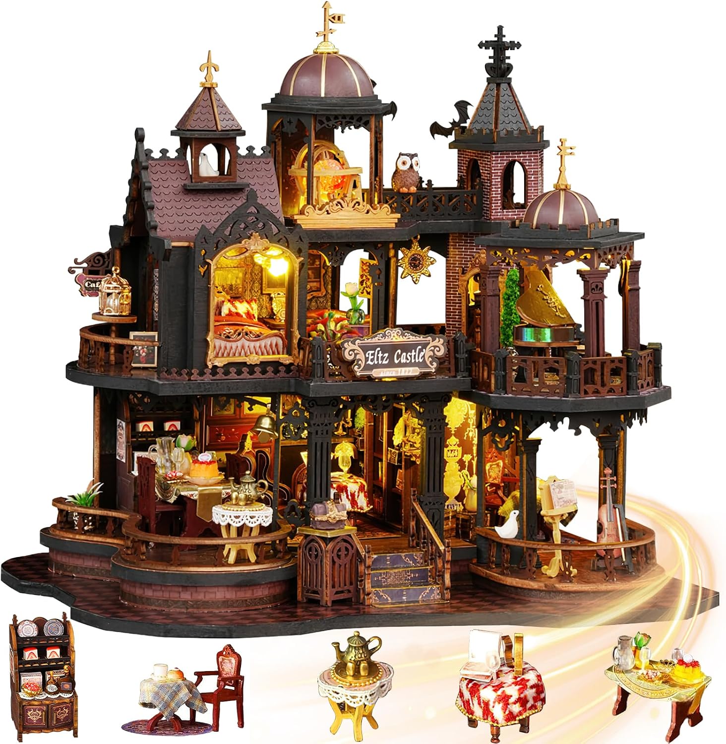 Mostop DIY Miniature Dollhouse Kit, Wooden Dollhouse Kit Miniature House Kit with LED Light,Creative Room Idea for Kids/Adults Magic House DIY Kits