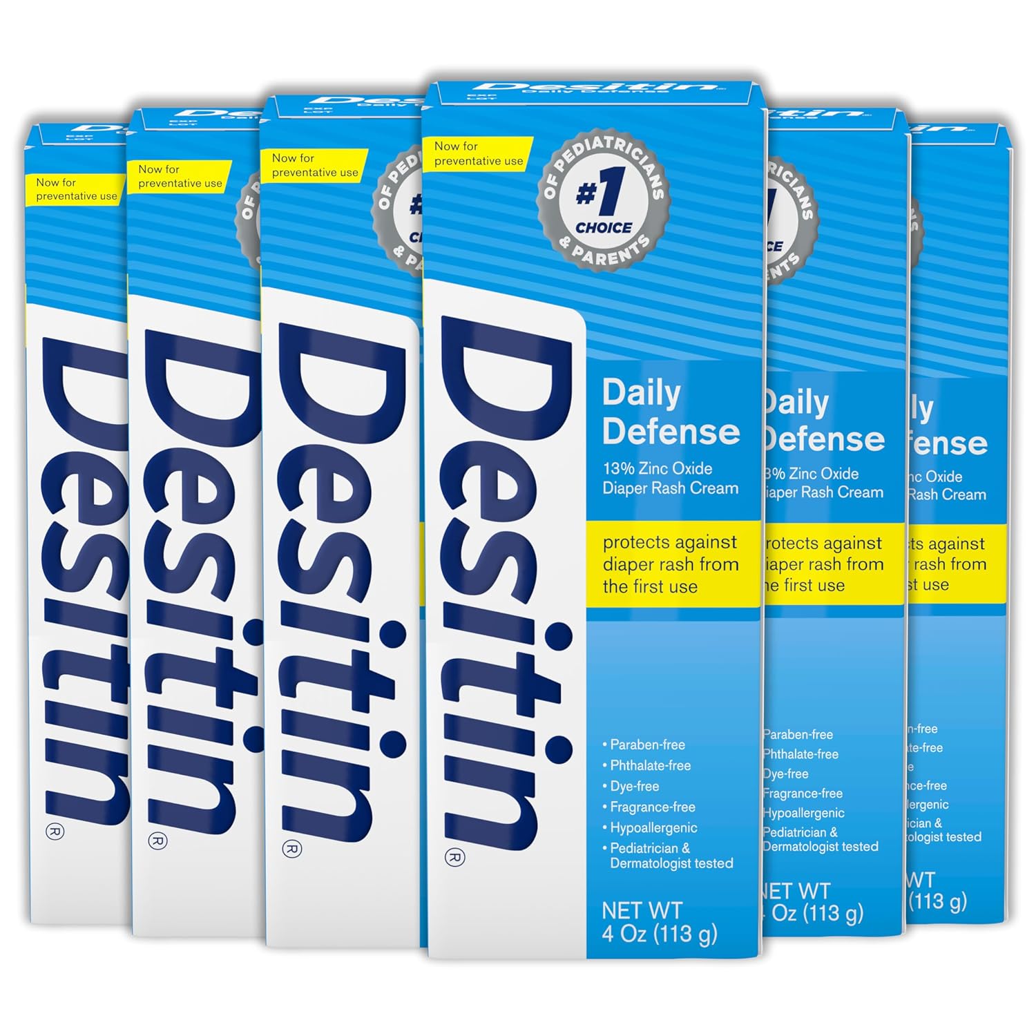 Desitin Daily Defense Diaper Rash Cream, 13% Zinc Oxide, 4 oz, 6 Pack