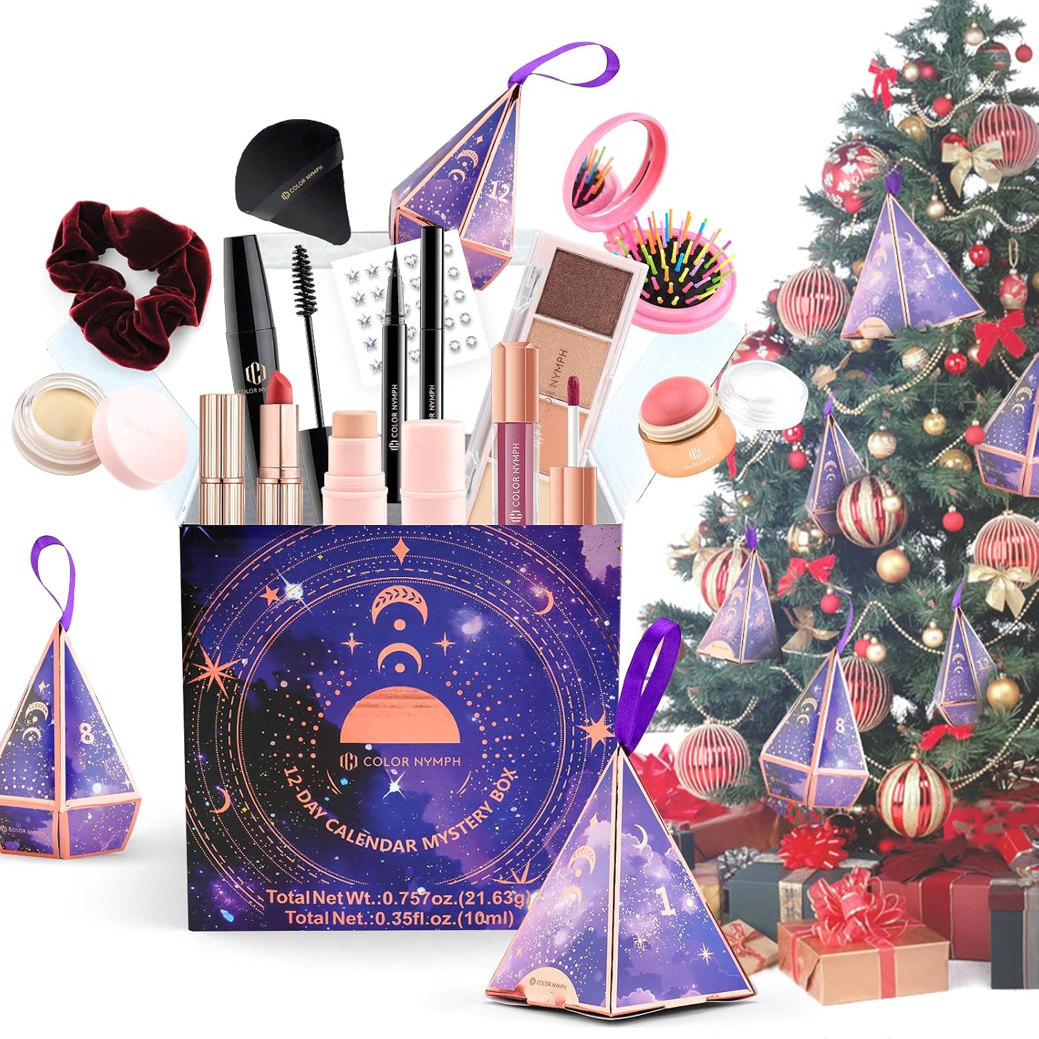 Color Nymph Make up Kit Mystery Boxes, 12PCS Makeup Kits For Christmas Tree Decors, Xmas Gift Makeup Set For Teens Girls Cosmetic Sets Blind Box Includ Eyeshadows Lipstick Mascara Tools etc - Purple