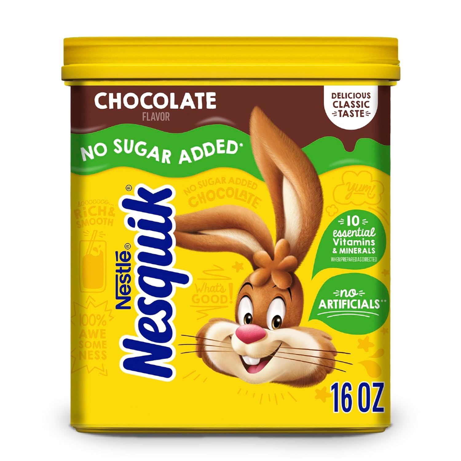 Nesquik No Sugar Added Chocolate Milk Mix Powder, 16 Oz Canister