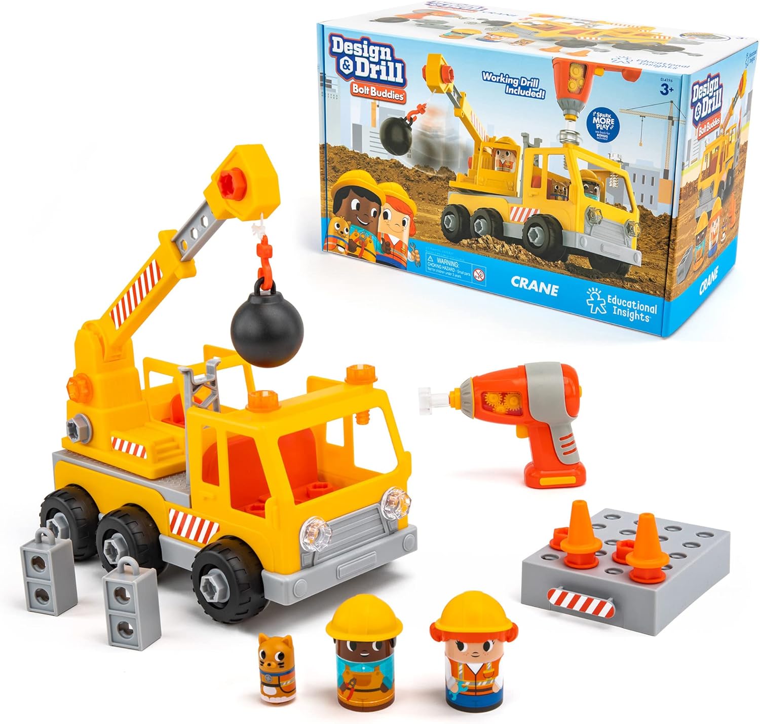 Educational Insights Design & Drill Bolt Buddies Crane Take Apart Toy, Preschool STEM Toy, Boys & Girls Ages 3+