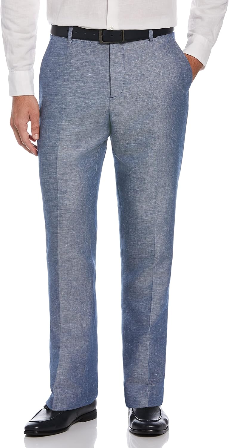 Perry Ellis Men's Portfolio Essential Linen Blend Dress Pants, Durable Solid Twill, Modern Fit, Breathable & Lightweight