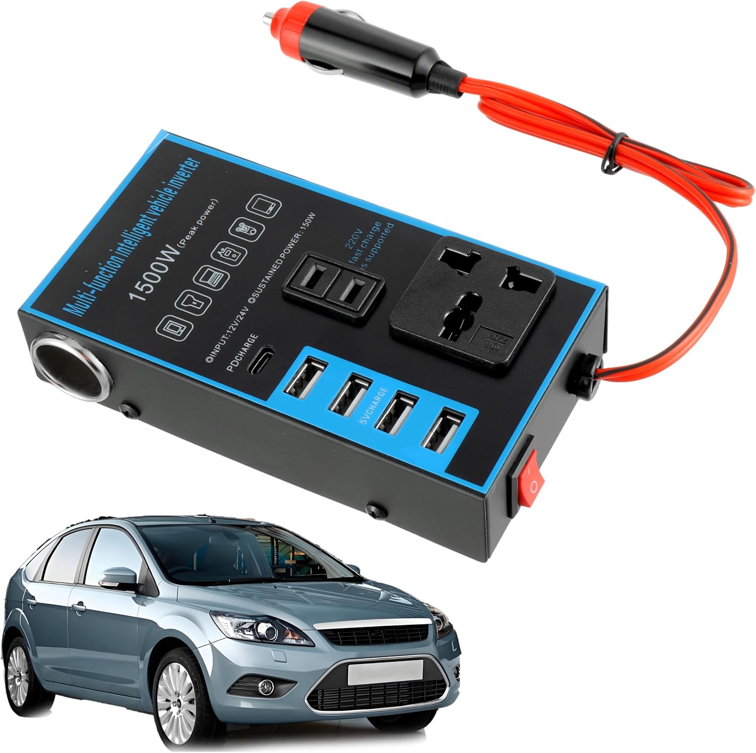 1500W Car Power Inverter, USB Charging Ports, 12V/24V Universal Converter