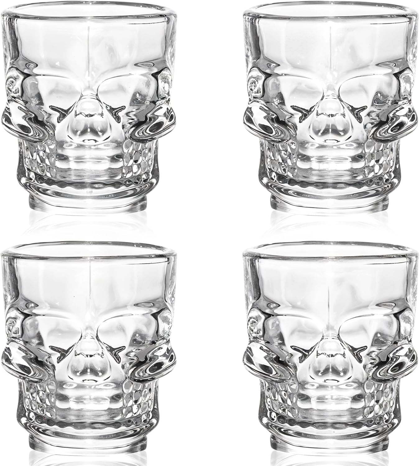 FLOW Barware Shot Glasses | 4X Skull Shaped Tequila Shot Glass, Gothic Design Party Shots Glasses | Cool 50ml Tequila Shooter Glass | Skull Gifts