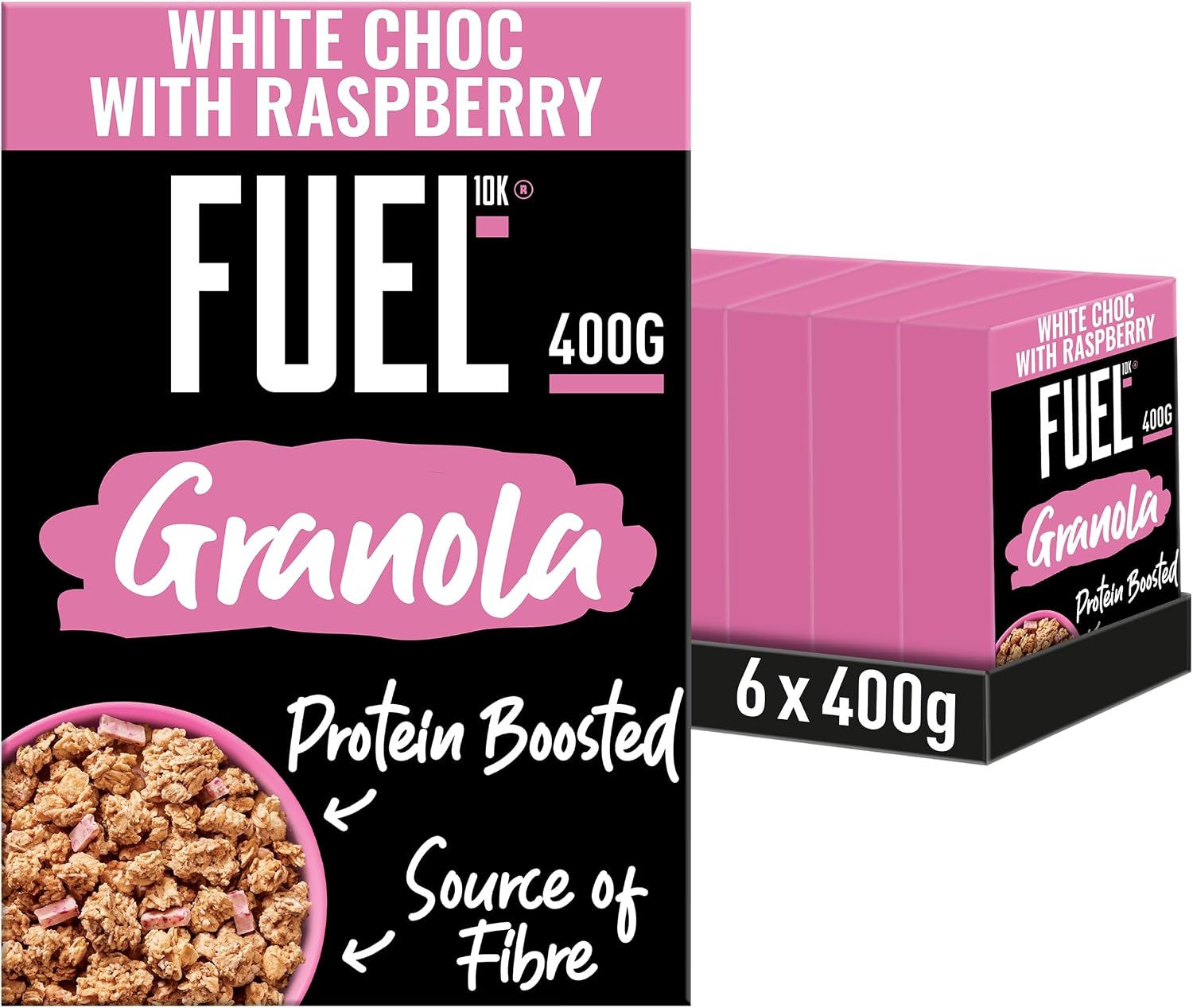 FUEL10K Protein Boosted White Chocolate & Raspberry Granola, 400 g (6-Pack)
