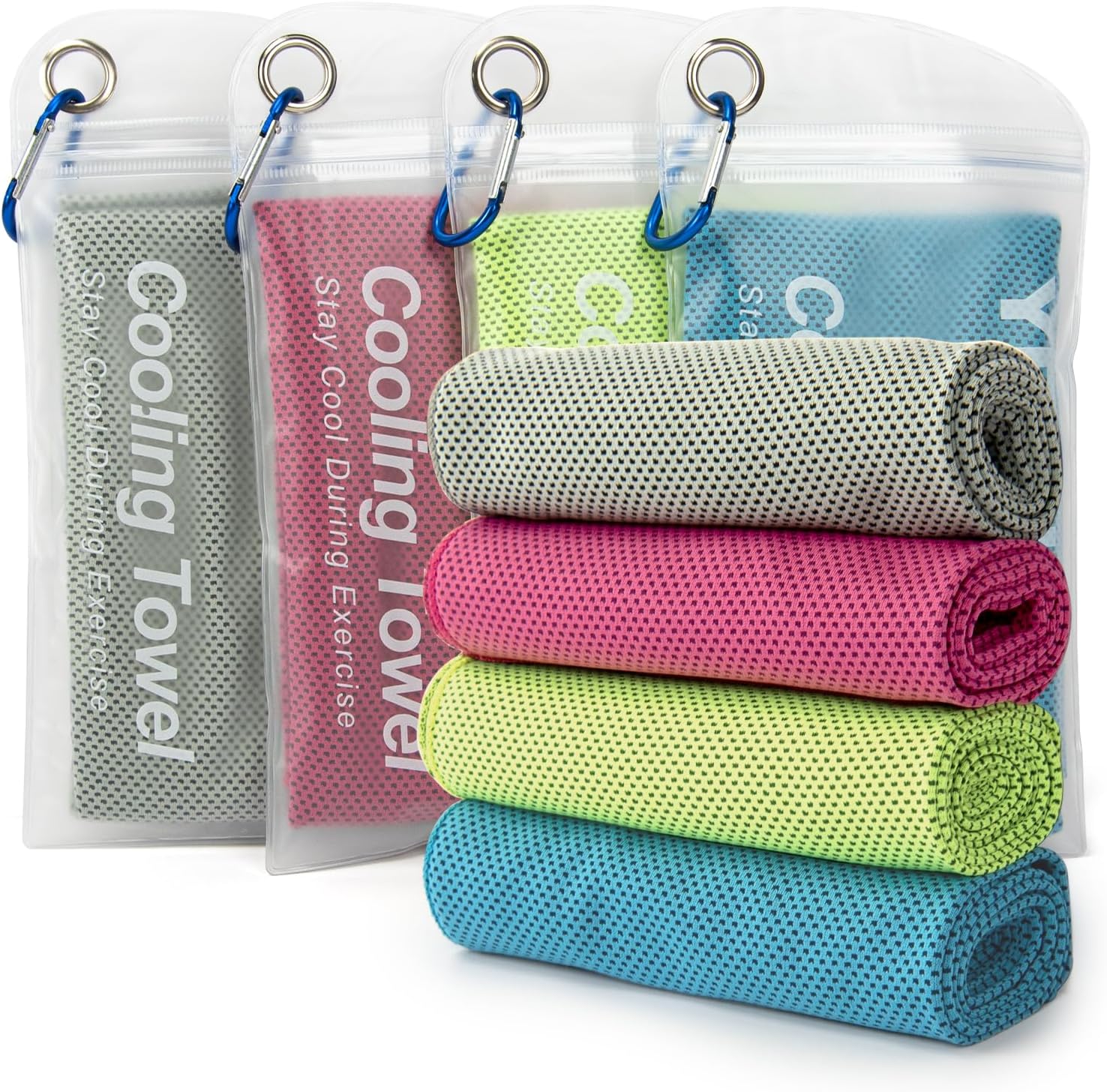 YESLIFE 4 Pack Cooling Towel 40"x12", Gym Towels for Men and Women, Soft Breathable Workout Towels for Yoga, Running, Sport, & More (Blue, Grey, Green, Pink)