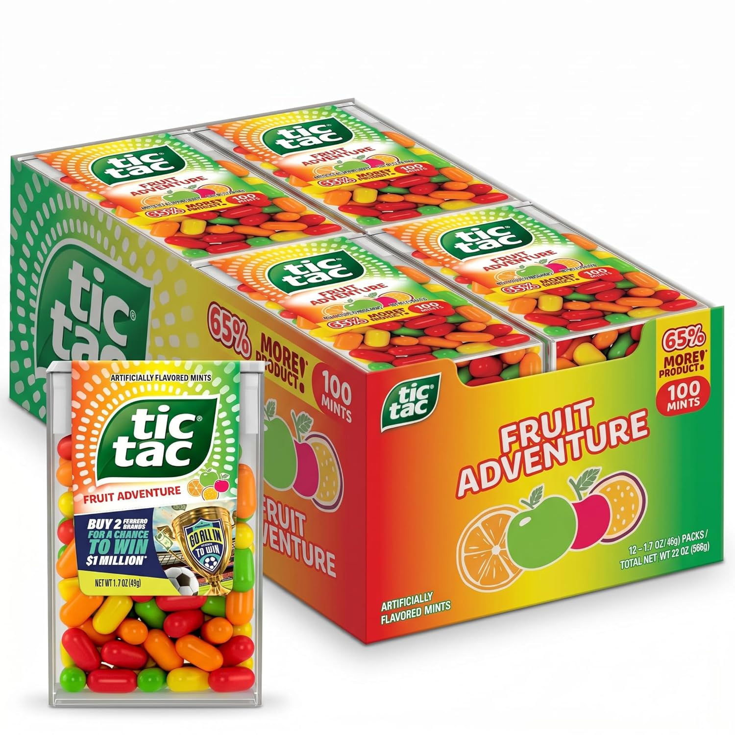 Tic Tac Fruit Adventure, On-the-Go Pocket-Sized Mints, 100 pieces, Bulk 12 Pack, 1.7 oz Each