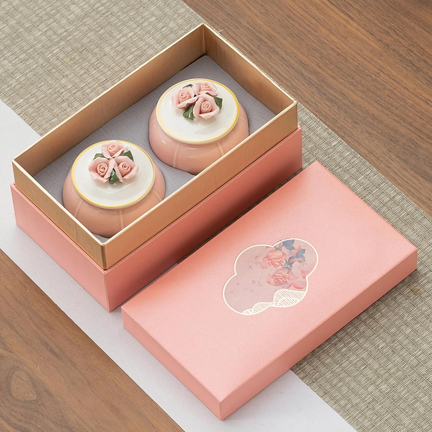 PMYIEXILA Small Urns for Human Pet Ashes Set of 2, Memorial Urn Keepsake Cremation Urns Floral Ceramic Urn Beautiful Mini Sharing Urns with Premium Box,Pink