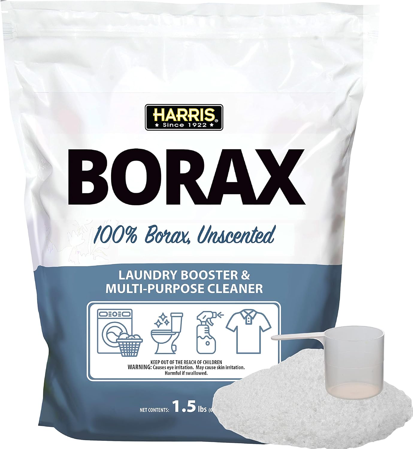 Harris Borax Powder Hard Water Laundry Booster and Powerful Multi-Purpose Cleaner, 1.5lb (Unscented)