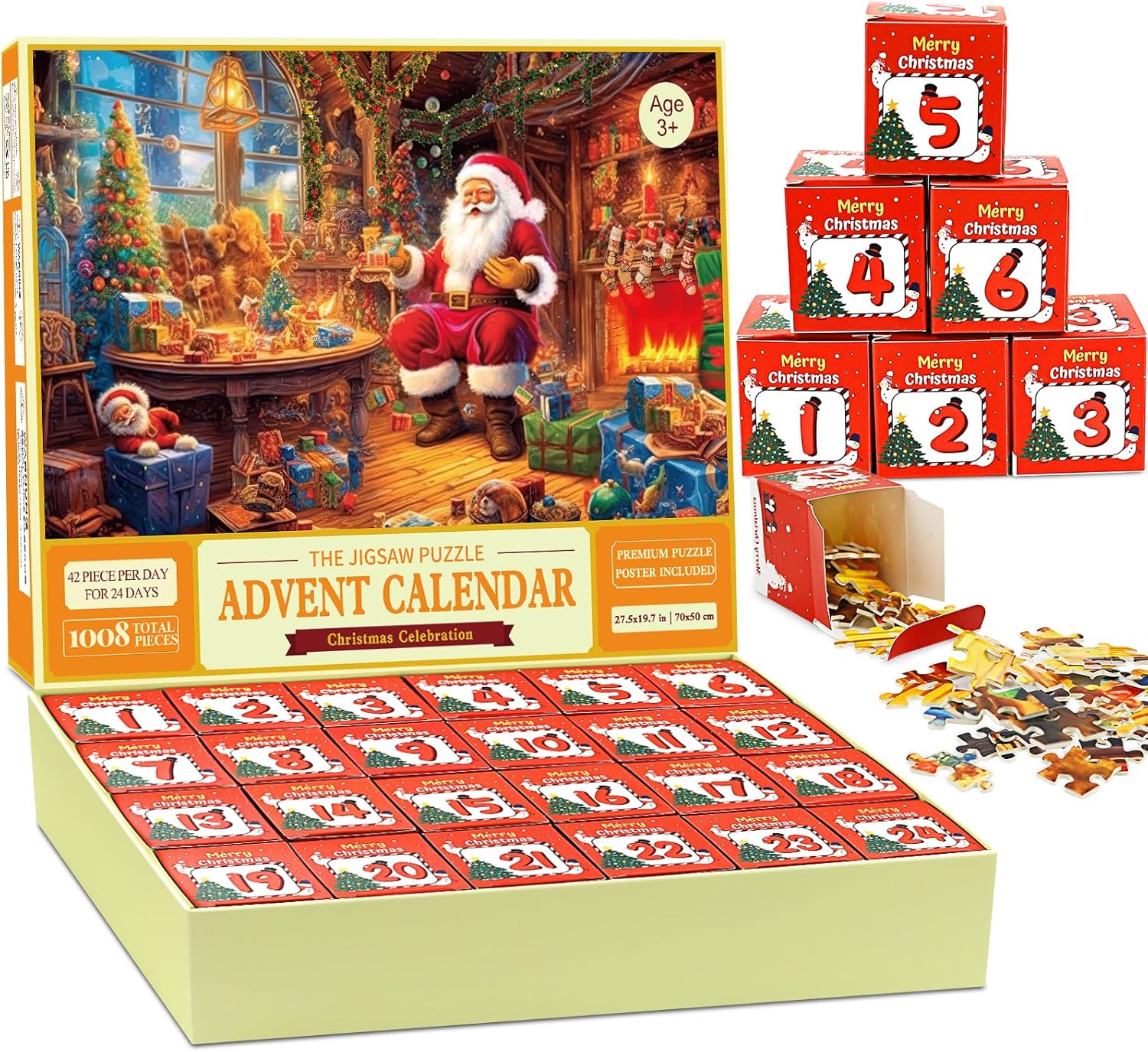Advent Calendar Jigsaw Puzzle 2025 Christmas Puzzle 1008 Pieces, Christmas Jigsaw Countdown Calendar, 24 Days Puzzles Gifts for Adults and Kids, Home Decoration