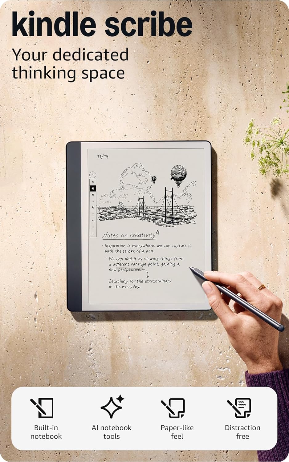 Amazon Kindle Scribe (16GB) - Your notes, documents and books, all in one place. With built-in AI notebook summarization. Includes Premium Pen - Tungsten + 3 months of Kindle Unlimited (with auto-renewal)