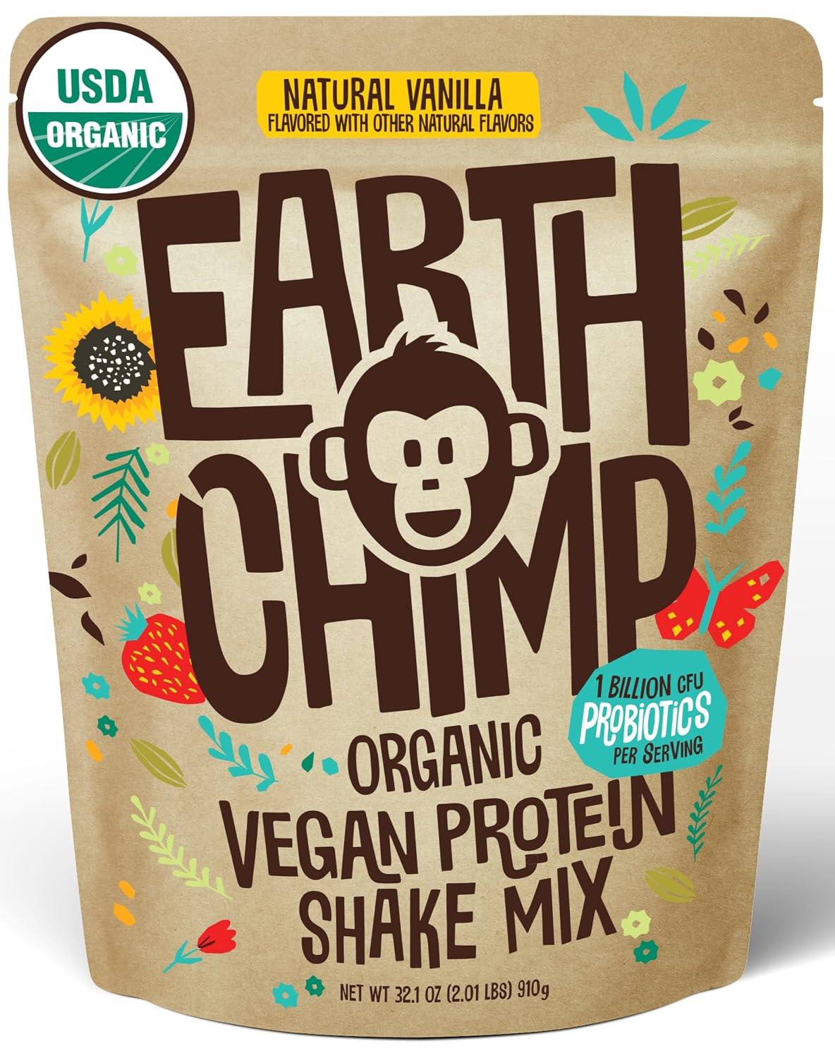 Organic Vegan Protein Powder - with Probiotics - Non GMO, Dairy Free, Non Whey, Plant Based Protein Powder for Women and Men, Gluten Free - 26 Servings 32 Oz (Vanilla)
