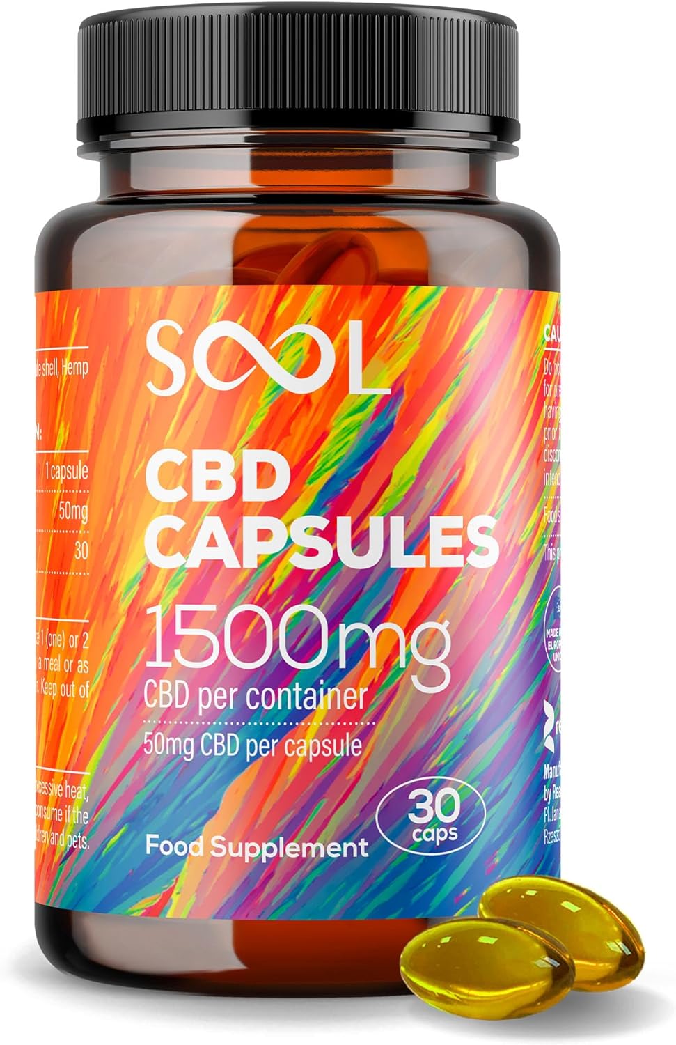 SOOL CBD Capsules 1500mg 30pcs | 50mg CBD per Capsule | Broad Spectrum CBD High Strength blendeed with Hemp Oil | CBD Oil Capsules | Cannabidiol CBD Oil for Pain, Stress & Anxiety Relief for Adults