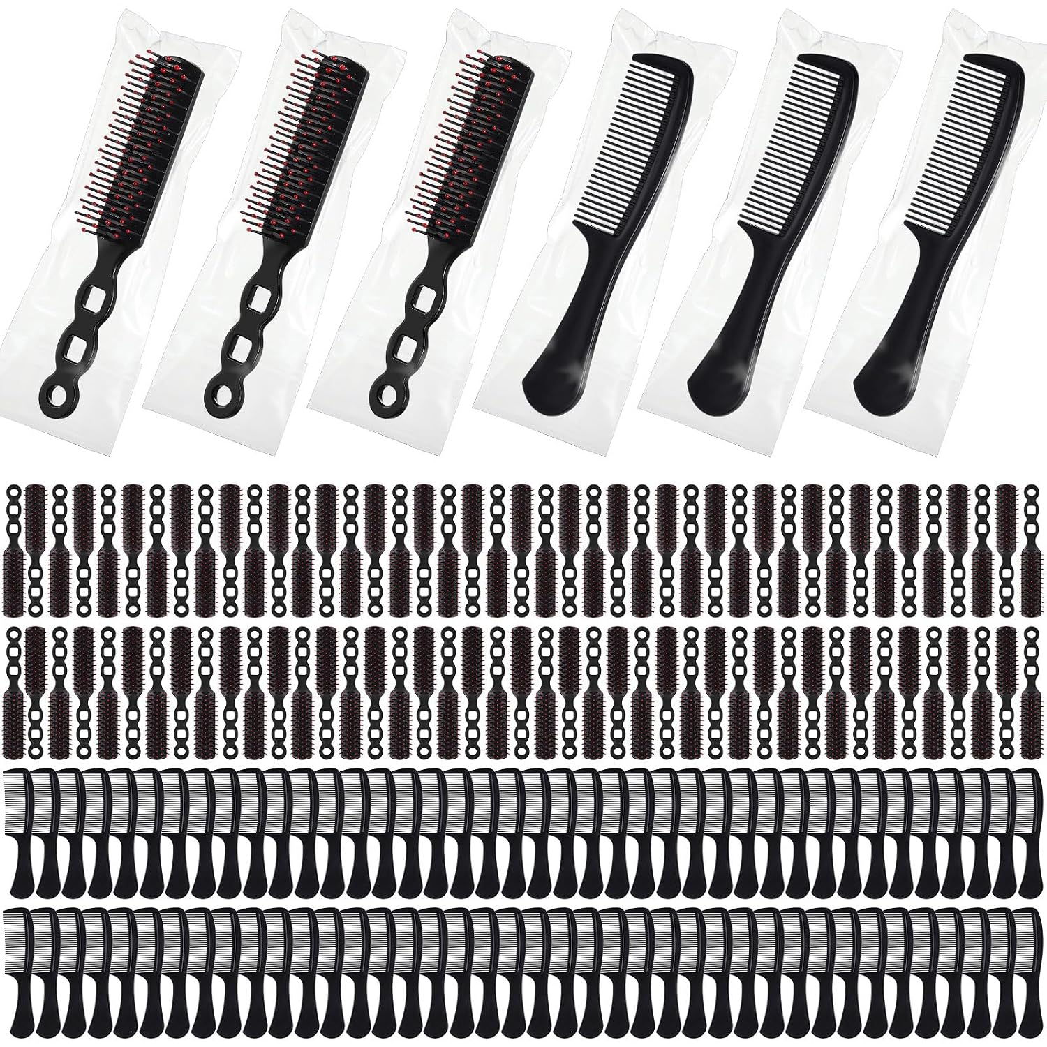 Baderke 200 Pcs Hair Brushes Bulk Combs Set for Homeless Individually Wrapped Bulk Brush Widen Combs for Curly Hair Suitable for Women Men Shelter Nursing Hotel Church Charity Supply(Black)