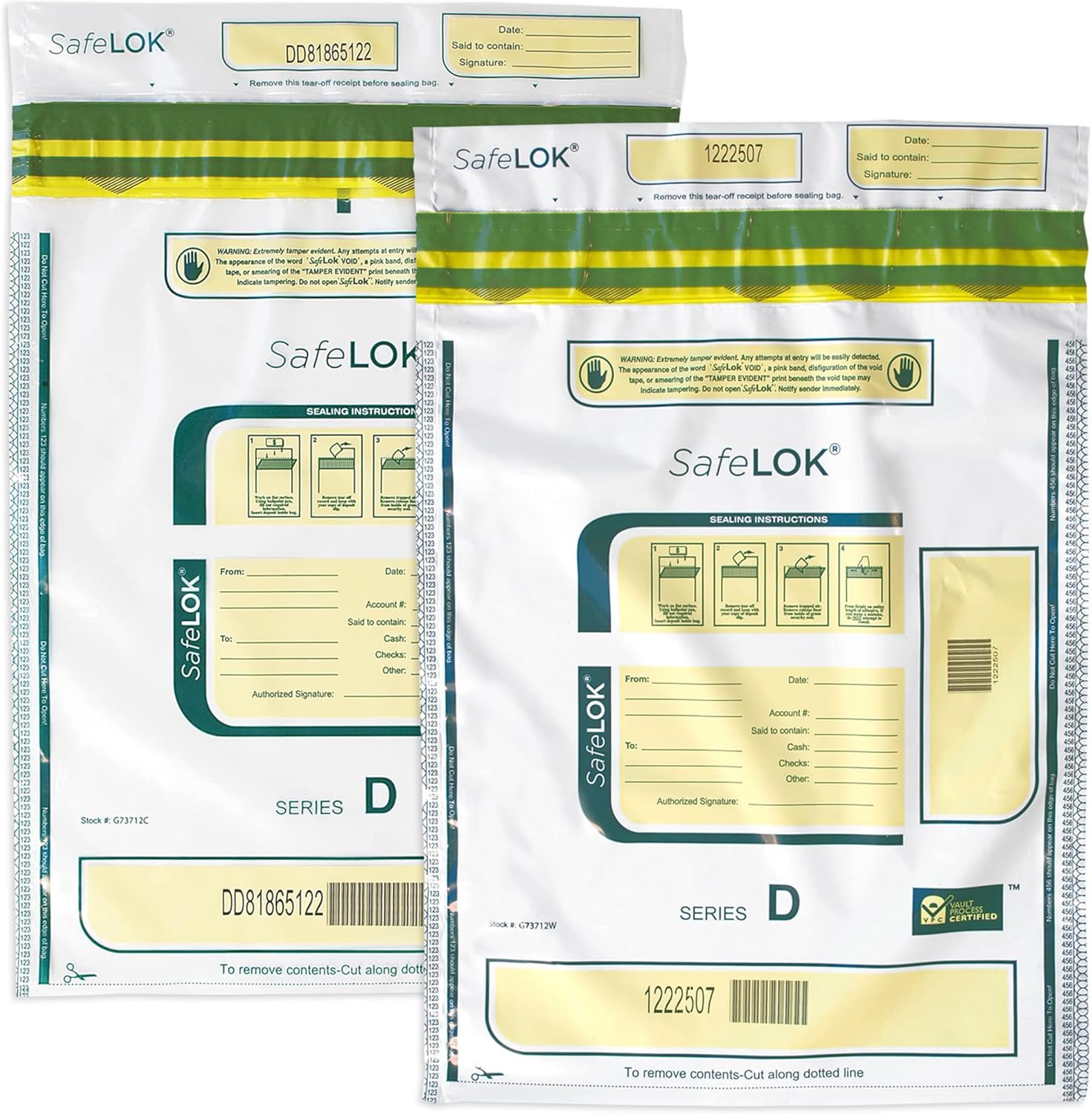 ControlTek SafeLok 12" x 16", White, 50 Bags, Tamper-Evident Deposit Bags for Cash Handling & Valuables, Moisture, Heat and Cold Sensitive Ink, Tear-off receipt + Large Barcodes 585094