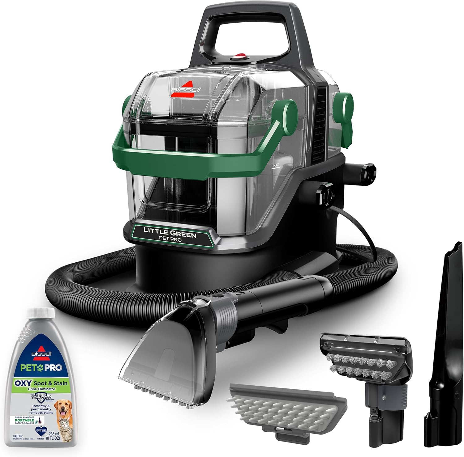 BISSELL Little Green Pet Pro Portable Carpet Cleaner Portable Carpet and Upholstery Deep Cleaner, Car/Auto Detailer, with Self-Cleaning Tough Stain Tool, Pet Hair Removal Tool, Crevice Tool (3909)