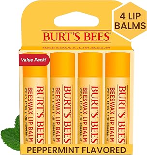Burt's Bees Lip Balm Stocking Stuffers, Moisturizing Lip Care Christmas Gifts, Original Beeswax with Vitamin E & Peppermint Oil, Natural Origin Lip Care (4-Pack)