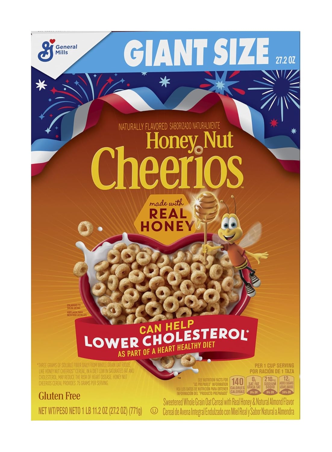 Cheerios Honey Nut Breakfast Cereal, Heart Healthy, Gluten Free, 27.2 oz