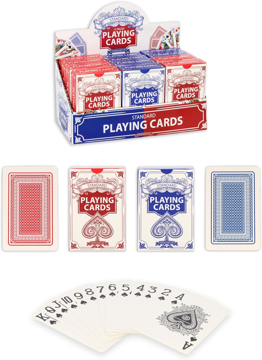 HENBRANDT Standard Playing Cards 12 x Decks - Classic Red Blue Poker Bridge Card Game Set for Adults Family Entertainment Parties Clubs Casinos Tournaments - Individually Security Sealed