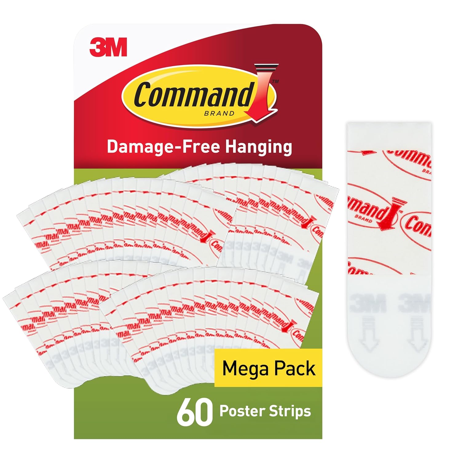 Command Poster Adhesive Strips, Value Pack, 60 Adhesive Strips, White - Ideal for Hanging Posters, Schedules, Calendars or Pictures without Frames - Damage Free Hanging,packaging may vary