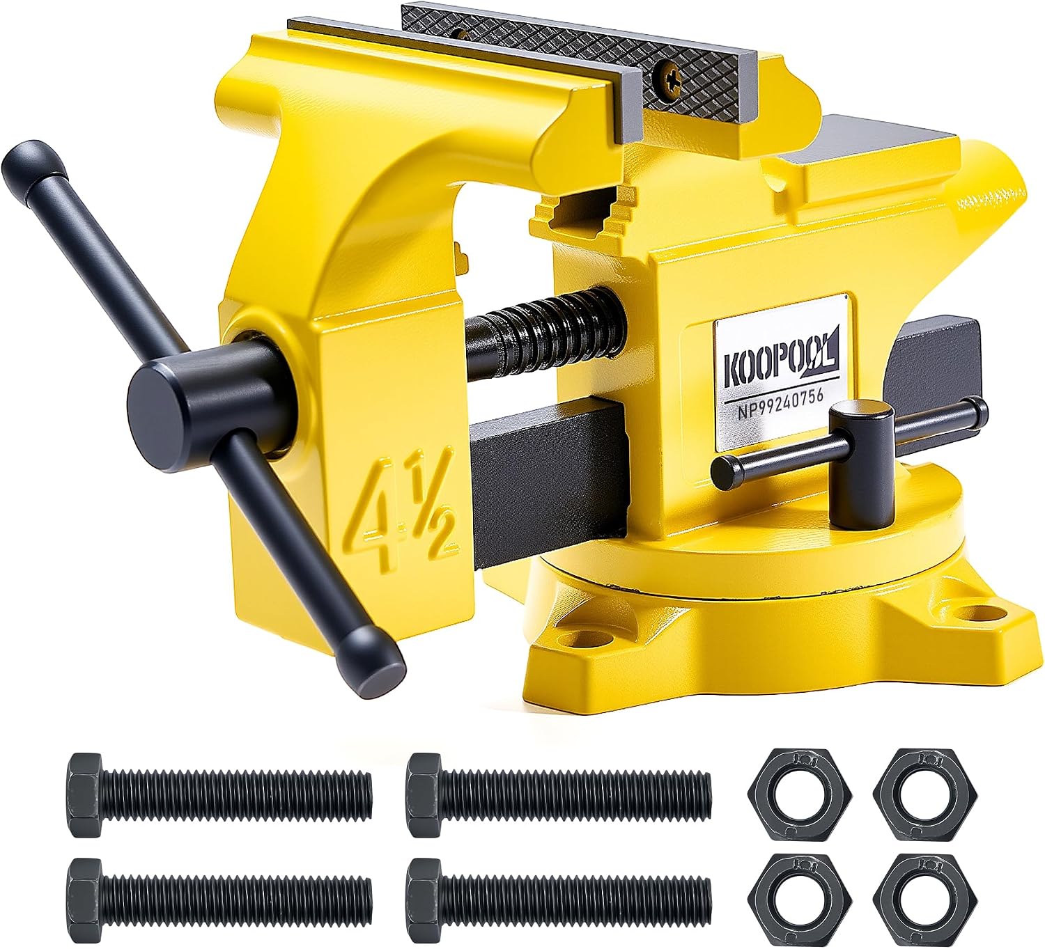 4.5" Bench Vise, Heavy Duty Cast Iron, Rotating Base, Corrosion-Resistant Finish, Ideal for Woodworking, DIY, Welding (4.5")