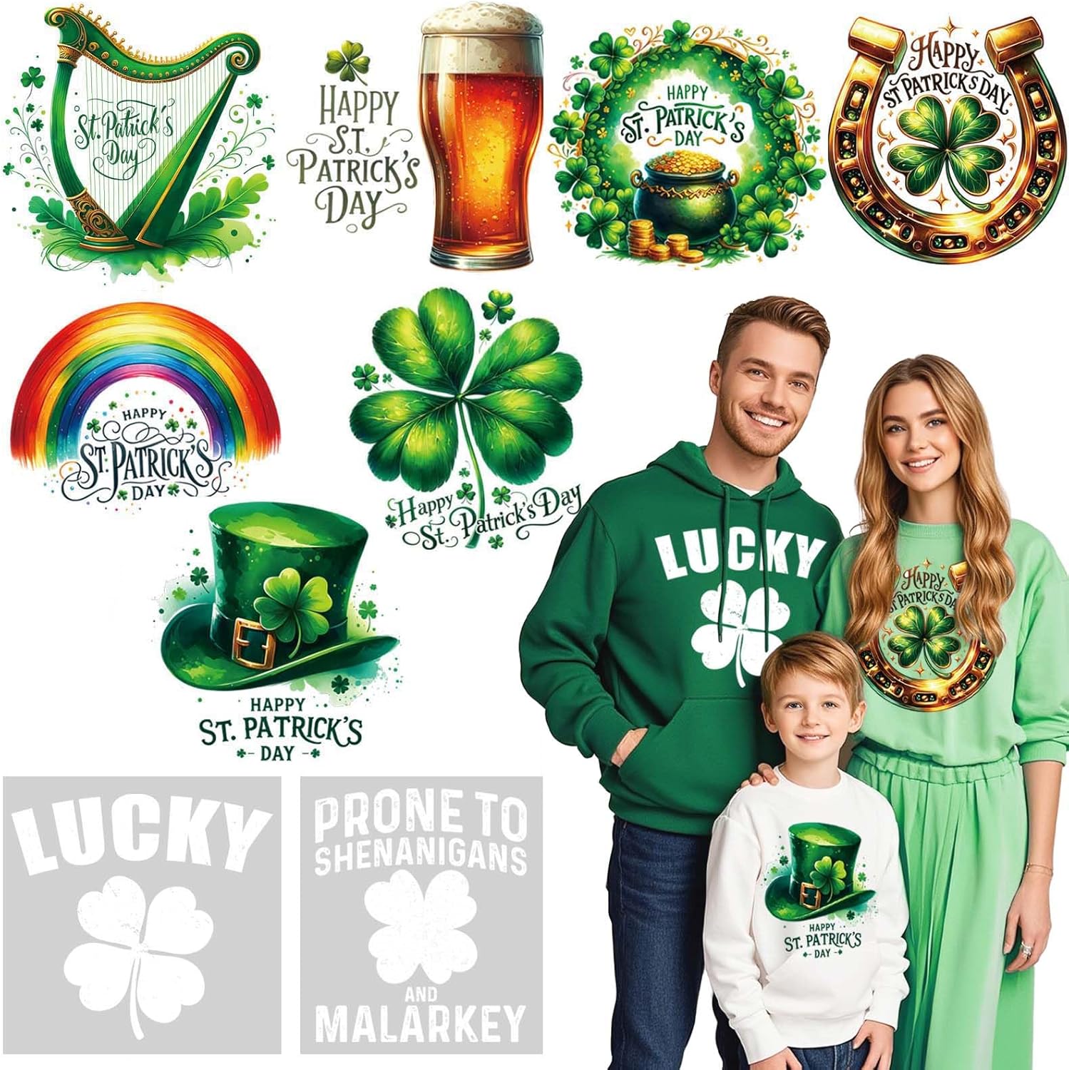 9 Sheets St Patrick's Day DTF Transfers Ready to Press Iron on Transfers for Tshirts - Iron on Patches on Clothes - Heat Transfer Vinyl Stickers Iron on Decals for Tablecloth Garden Flag DIY Crafts