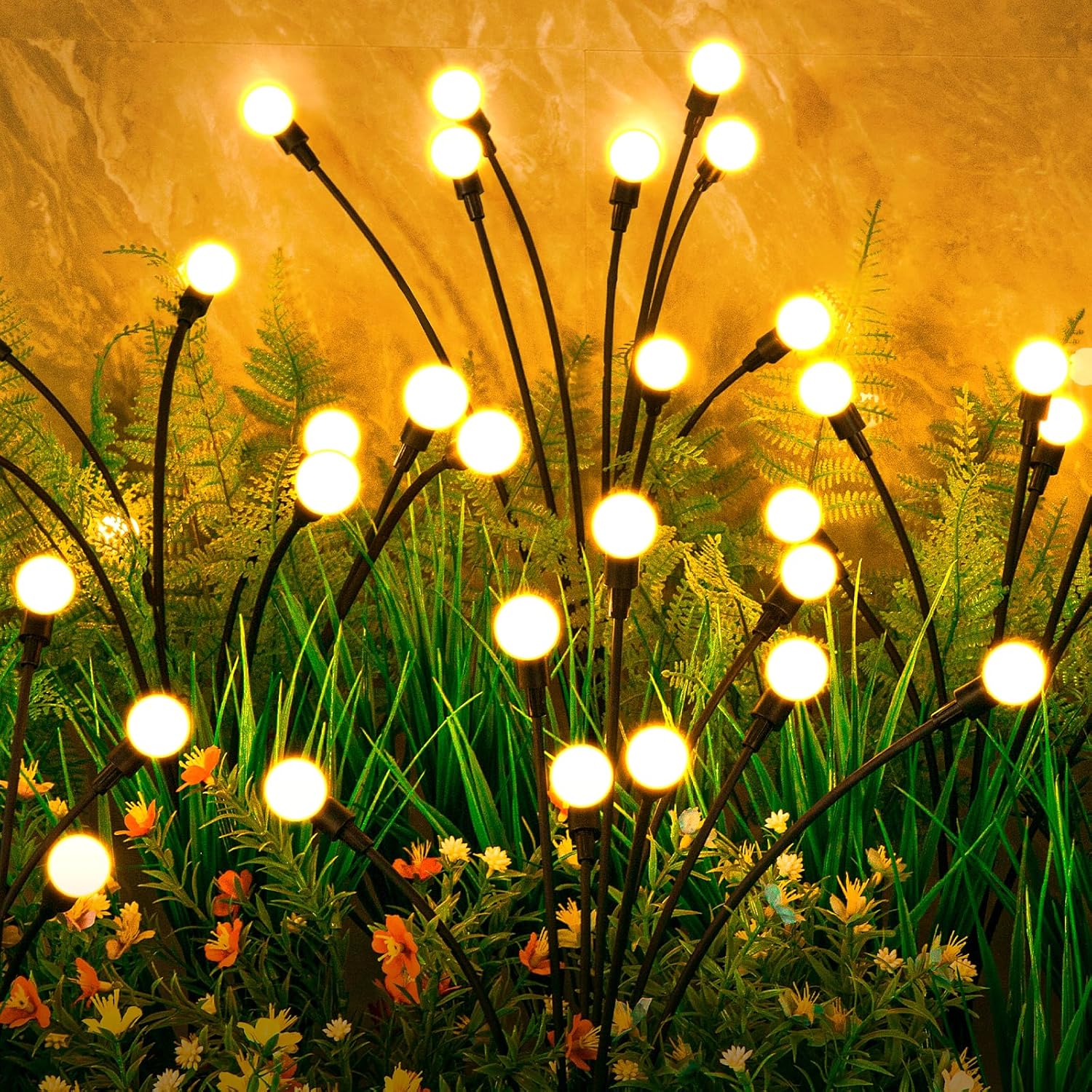 ASMAD Solar Lights Outdoor(4-Pack, 32 LEDs), Solar Garden Lights, Outdoor Decorations, Firefly Light for Patio Decor, Big Bulb, Unique Gifts for Women, Gifts for Grandma