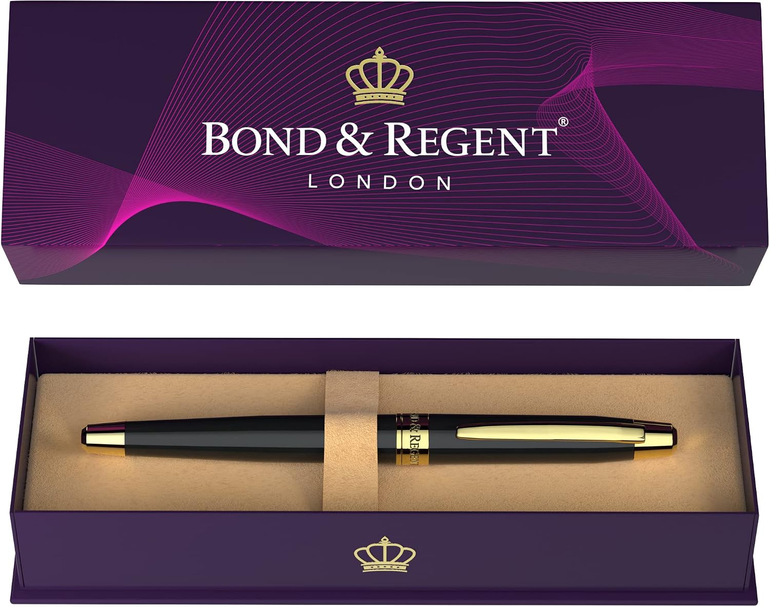 Bond & Regent 24 Karat Gold Luxury Rollerball Pen - Fancy Executive Professional Writing Gift Set for Men & Women, Nice Pens, Gloss Black