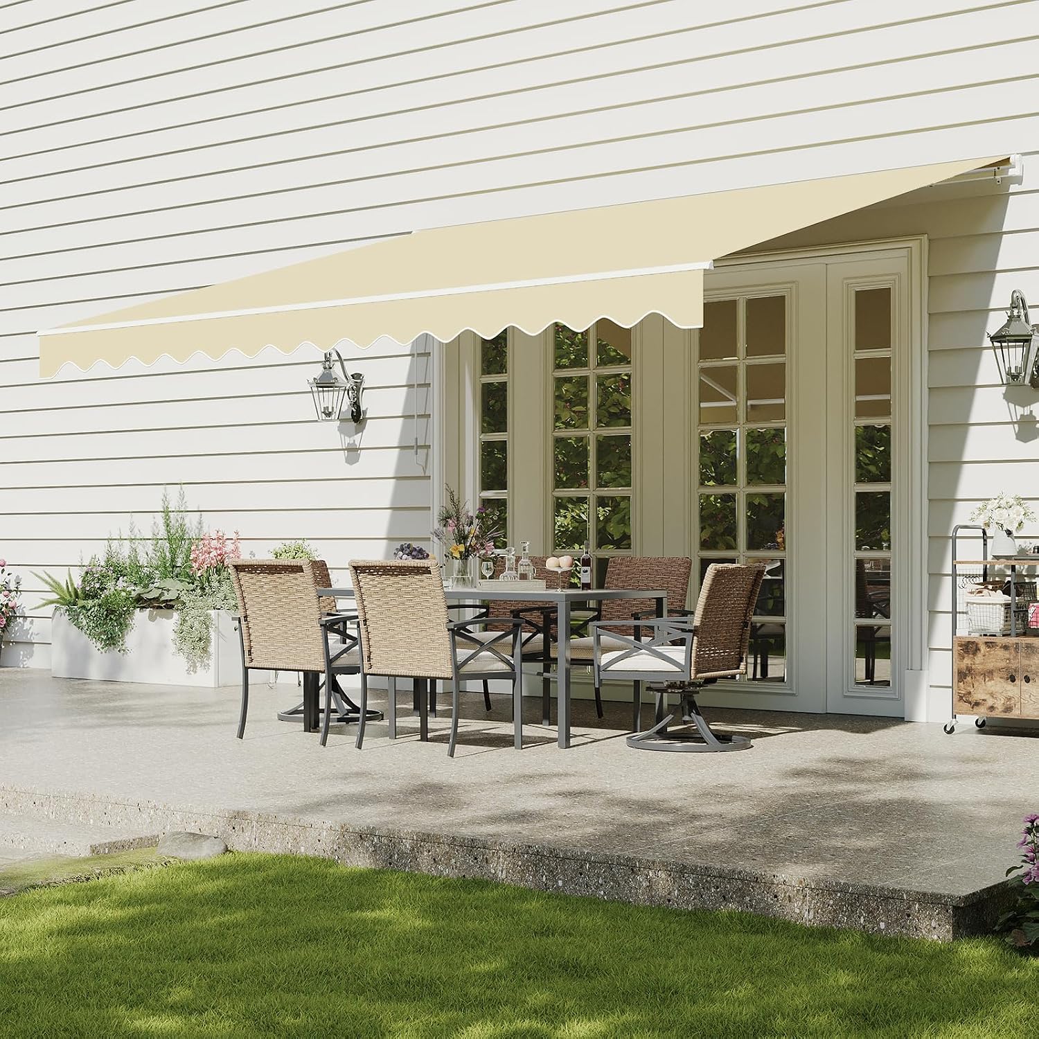 Aoxun 12x10FT Manual Retractable Awning for Outside with Crank Handle