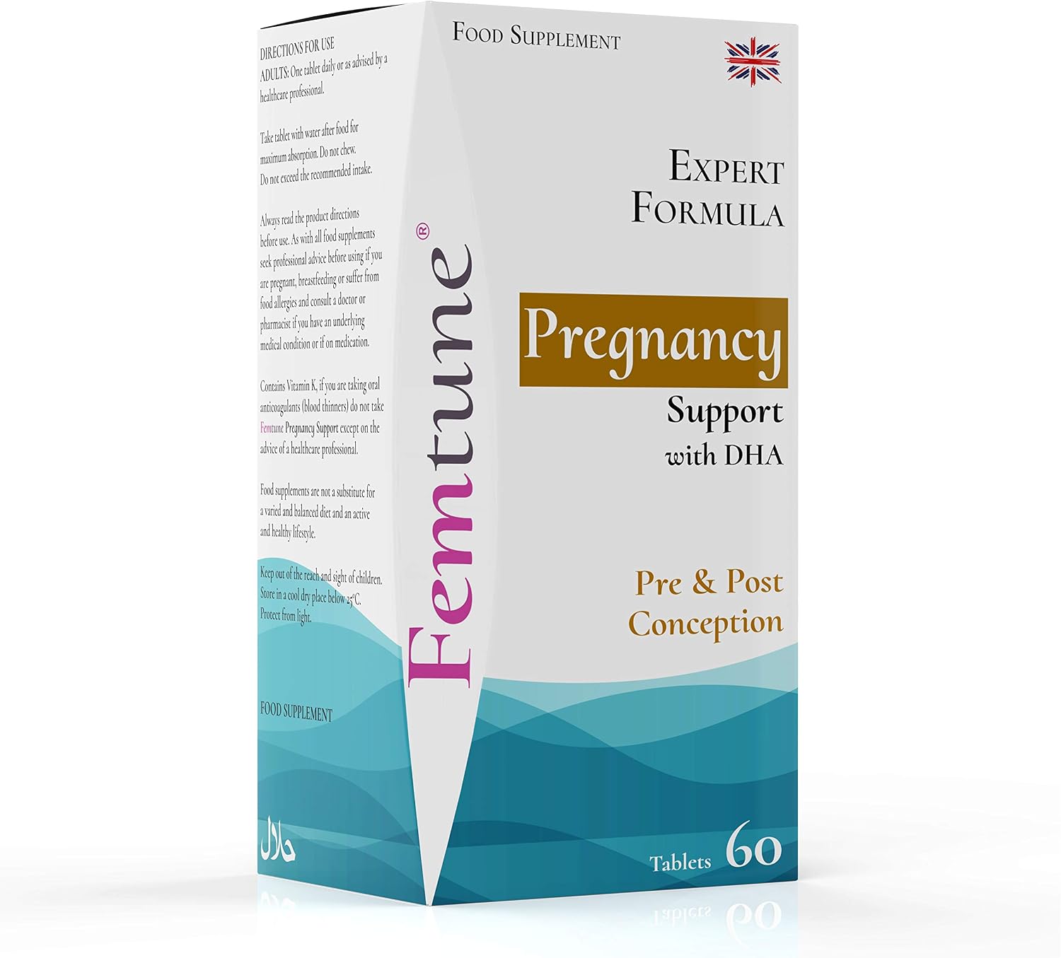 Femtune - Pregnancy Support with DHA [60 Tablets] Pre and Post Conception | Important micronutrients for Both Mum and Baby | Folic Acid - Iron - Vitamin D, Omega 3 (DHA) and B Vitamins