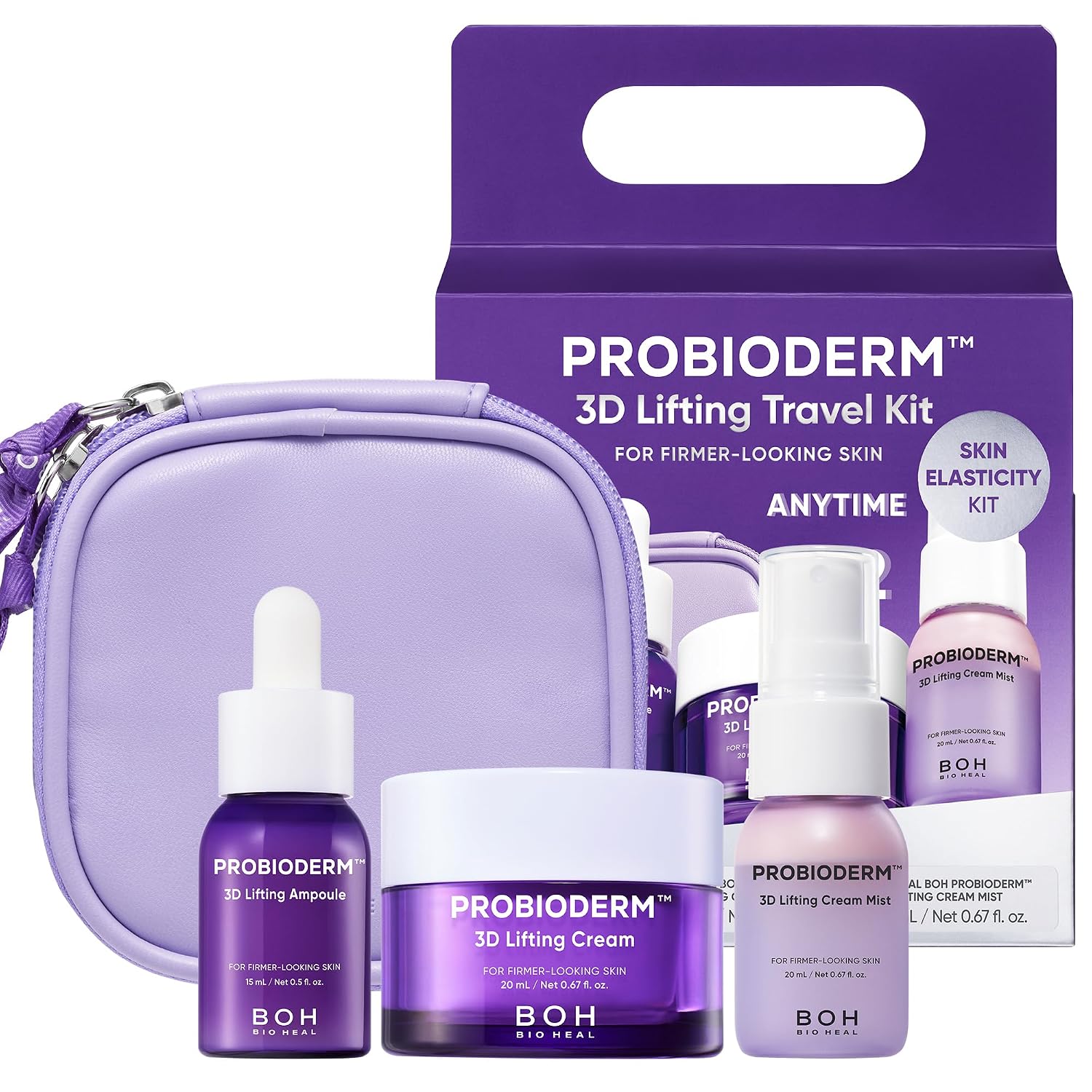 Probioderm 3D Lifting Travel Size Skin Care Kit | Korean Skincare Set for Firming & Hydration, with Ampoule, Face Moisturizer & Serum Spray | Mini Travel Essentials & Gift Set for Women
