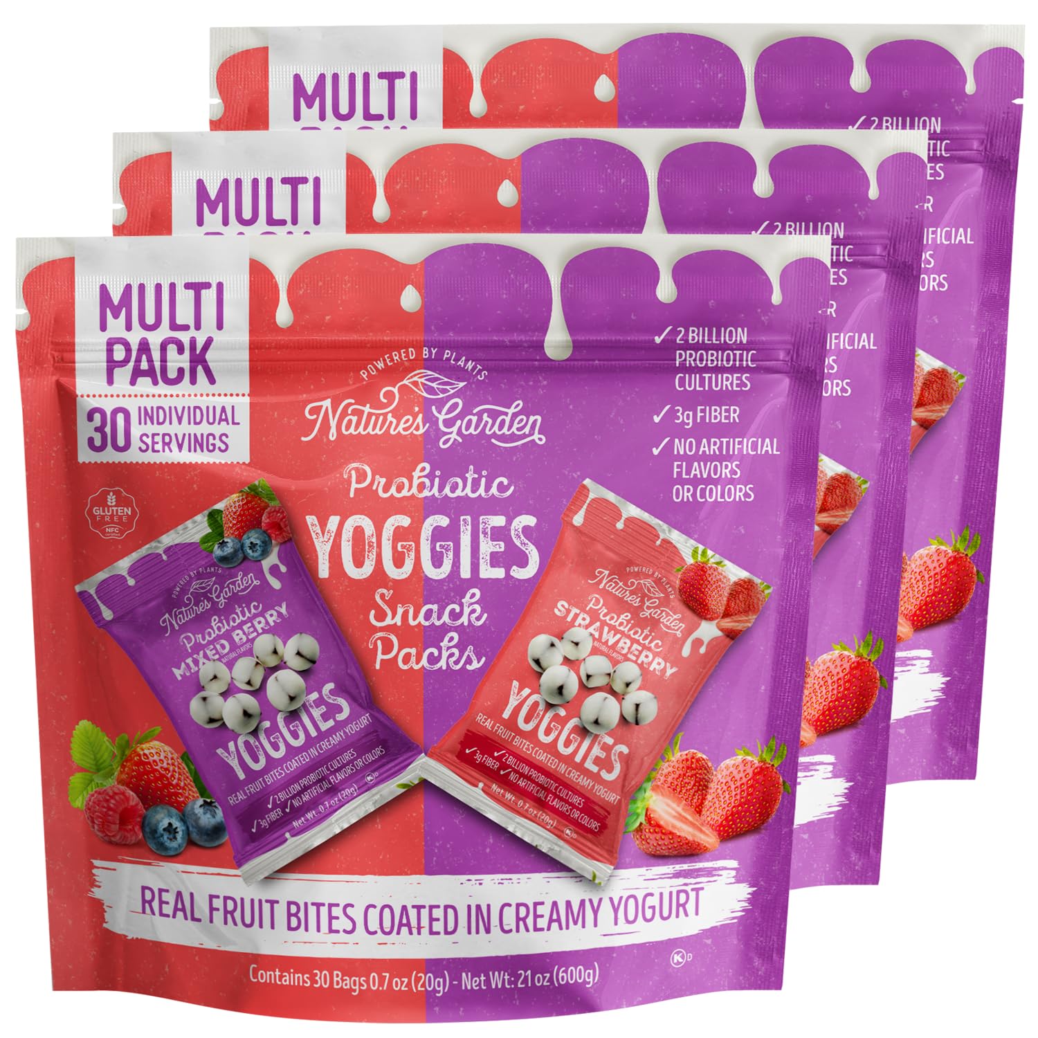 Nature's Garden Probiotic Variety Pack Yoggies 21oz (30 x 0.7oz) Pack of 3