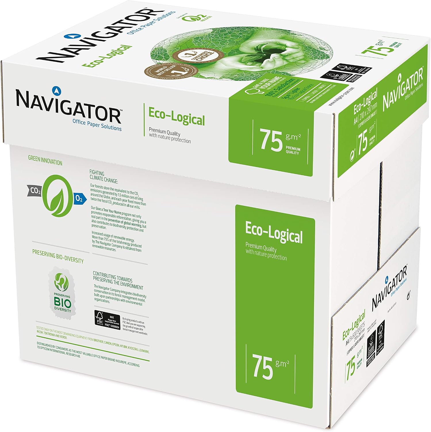 Navigator Eco-Logical Paper A4 75gsm, Box of 2500sh (5x500sh)