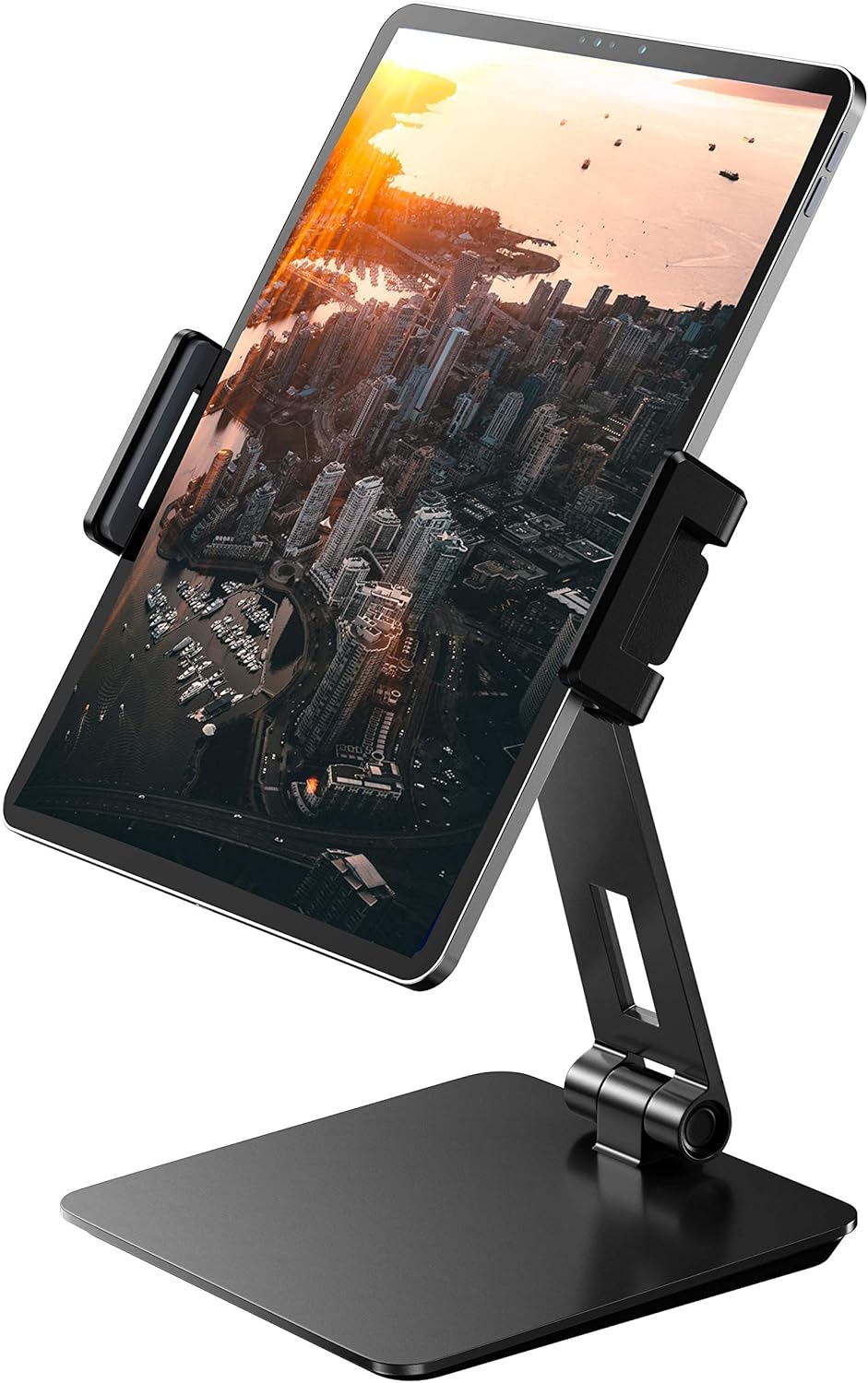 Maxonar iPad Stand Holder, Heavy-Duty Aluminum Alloy Tablet Stand, 360° Swivel Foldable iPad Pro Air Charging Stand Holder for Desk Bed Store POS Showcase Reception Kitchen Office (6-13''), Grey