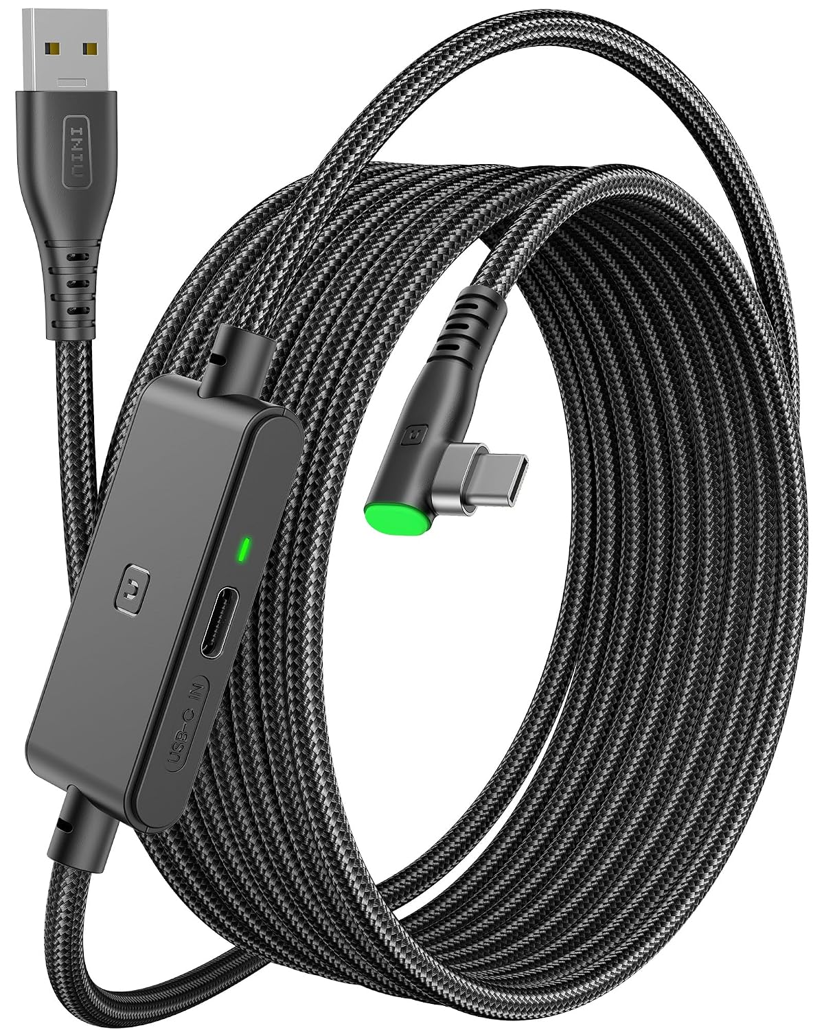 INIU Link Cable with Charging Port, [5m] VR Cable for Oculus Meta Quest 3/Quest 2/Quest Pro/Pico 4 Accessories and PC VR Headset Steam VR Gaming Case, High Speed USB 3.0 Data Transfer USB C Cable.