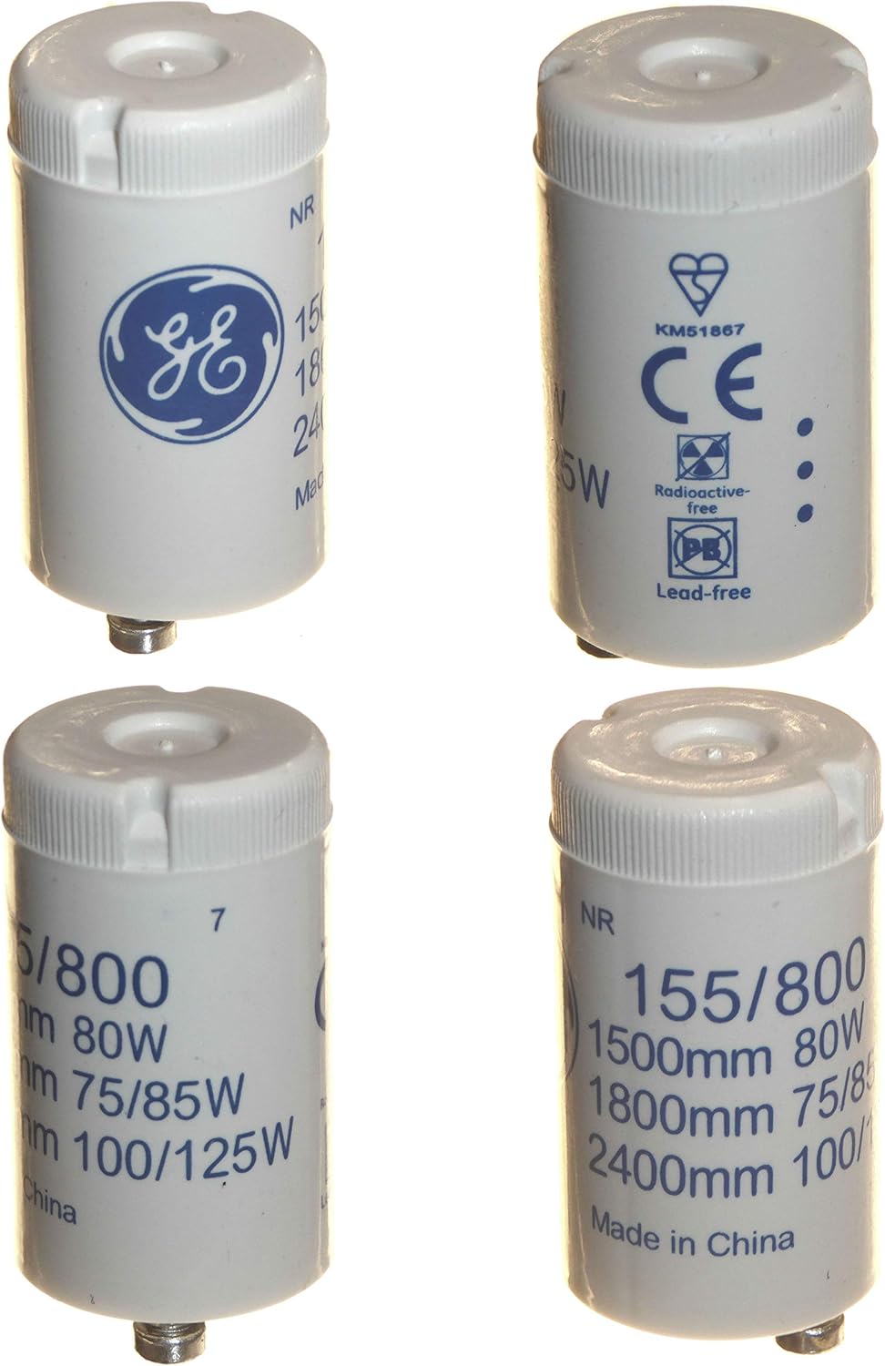 4pk Starters for 75-125 Watt T12 Single Fluorescent Tube Lights 240v General Electric (GE) 155/800