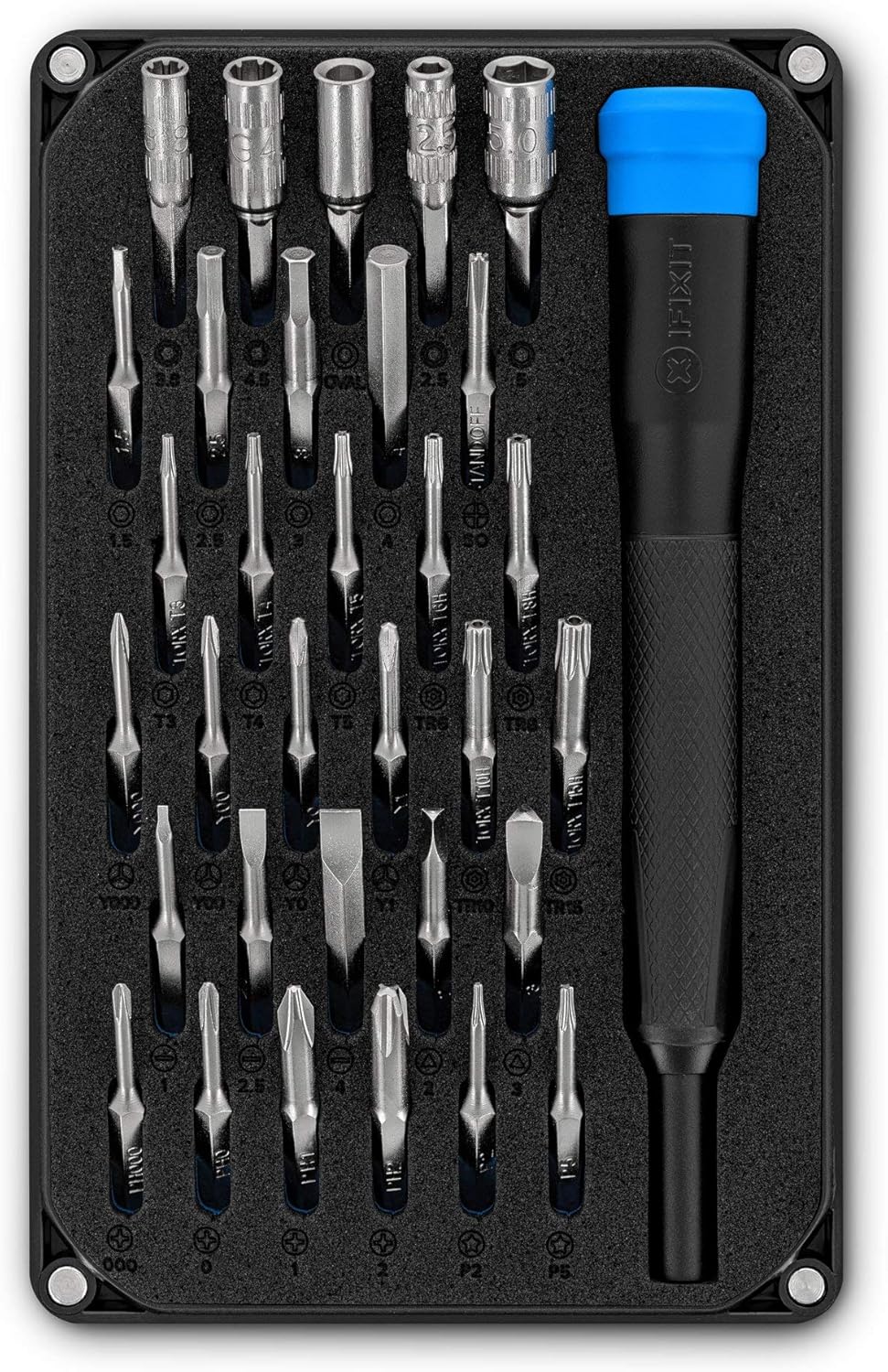 iFixit Moray Precision Bit Set, bit-kit with 32 mini-bits (4 mm) and Precision Screwdriver for Repairing Electronics, Compatible with iPhone, iPad