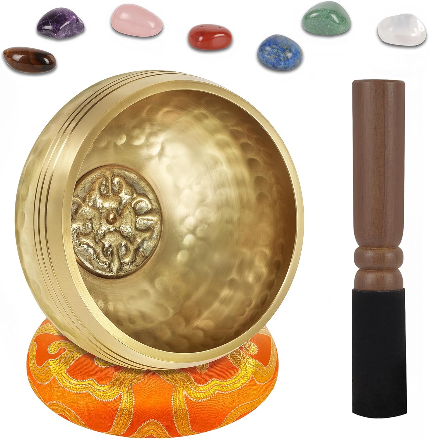 DiDiBirDi 3.14In Tibetan Singing Bowl Set 7 Chakra Crystal Stones Handmade in Nepal for Meditation,Mindfulness and Relaxations