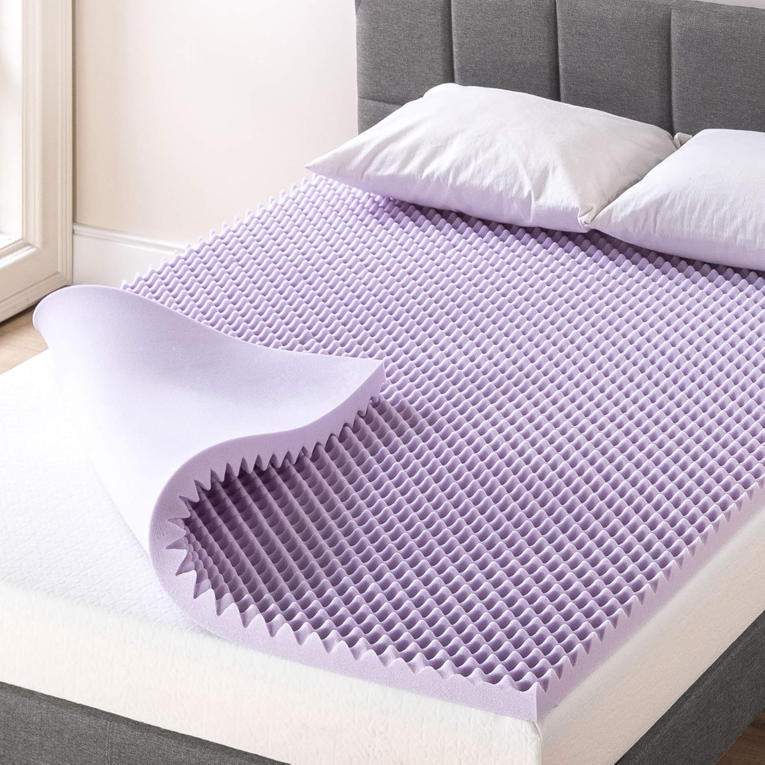 Best Price Mattress 2 Inch Egg Crate Memory Foam Mattress Topper with Soothing Lavender Infusion, CertiPUR-US Certified, Dorm Essentials, Twin