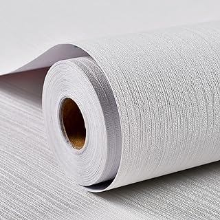 Haimin Grasscloth Wallpaper Textured 24in X 393in Fabric Contact Paper White Wall Paper Textured Linen Wallpaper Peel and Stick Self-Adhesive Thick Vinyl Embossed Film Wallpaper (White)